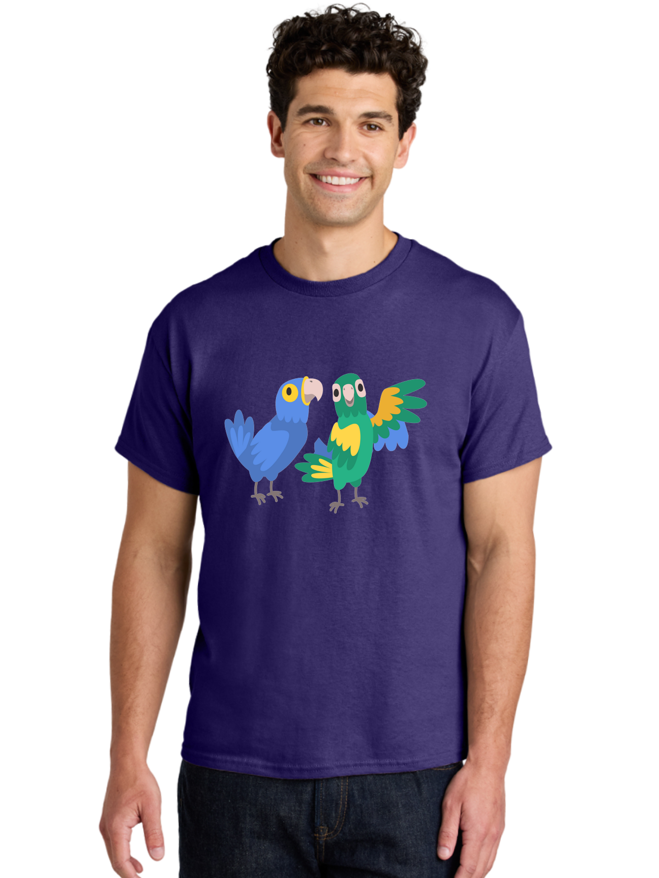 Two-Parrots Men'S Graphic Tee, 100% Cotton, Comfortable Casual Summer Wear, Machine Washable, Cartoon Parrots, Colorful Birds, Vibrant Plumage, Blue Parrot, Green Parrot, Yellow Accents, Playful Birds, Animated Creatures, Parrot Illustration, Aab896 16