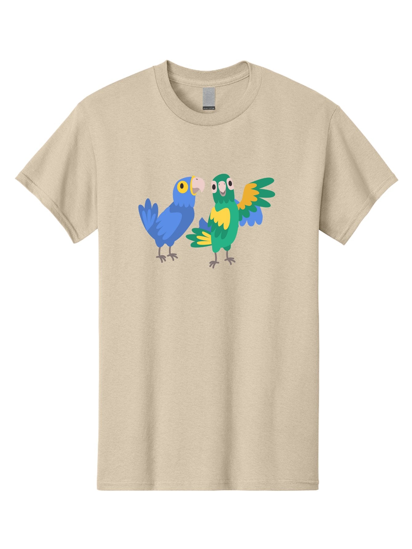 Two-Parrots Men'S Graphic Tee, 100% Cotton, Comfortable Casual Summer Wear, Machine Washable, Cartoon Parrots, Colorful Birds, Vibrant Plumage, Blue Parrot, Green Parrot, Yellow Accents, Playful Birds, Animated Creatures, Parrot Illustration, Aab896 13