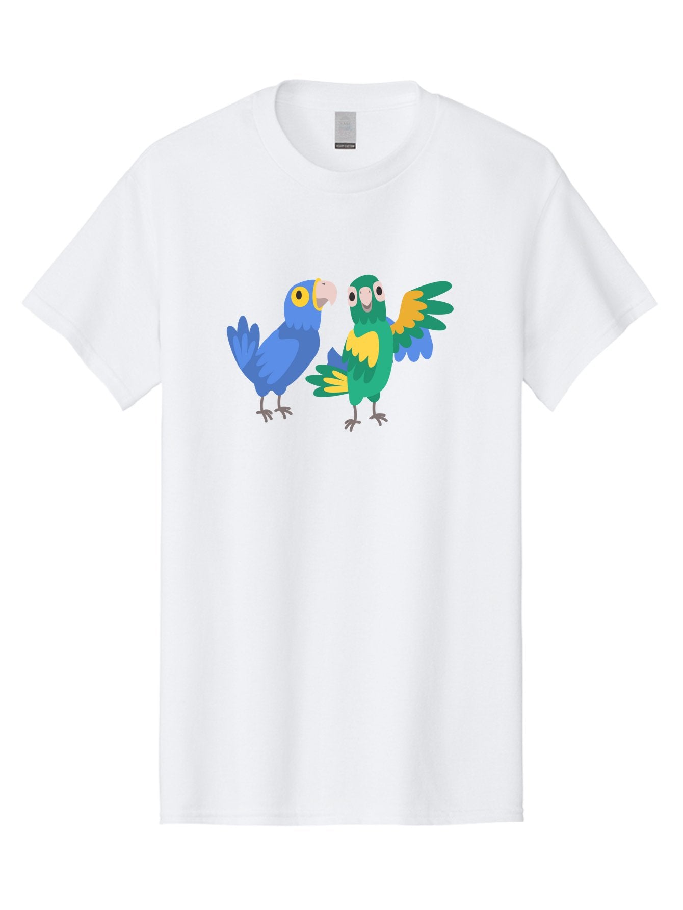 Two-Parrots Men'S Graphic Tee, 100% Cotton, Comfortable Casual Summer Wear, Machine Washable, Cartoon Parrots, Colorful Birds, Vibrant Plumage, Blue Parrot, Green Parrot, Yellow Accents, Playful Birds, Animated Creatures, Parrot Illustration, Aab896 9