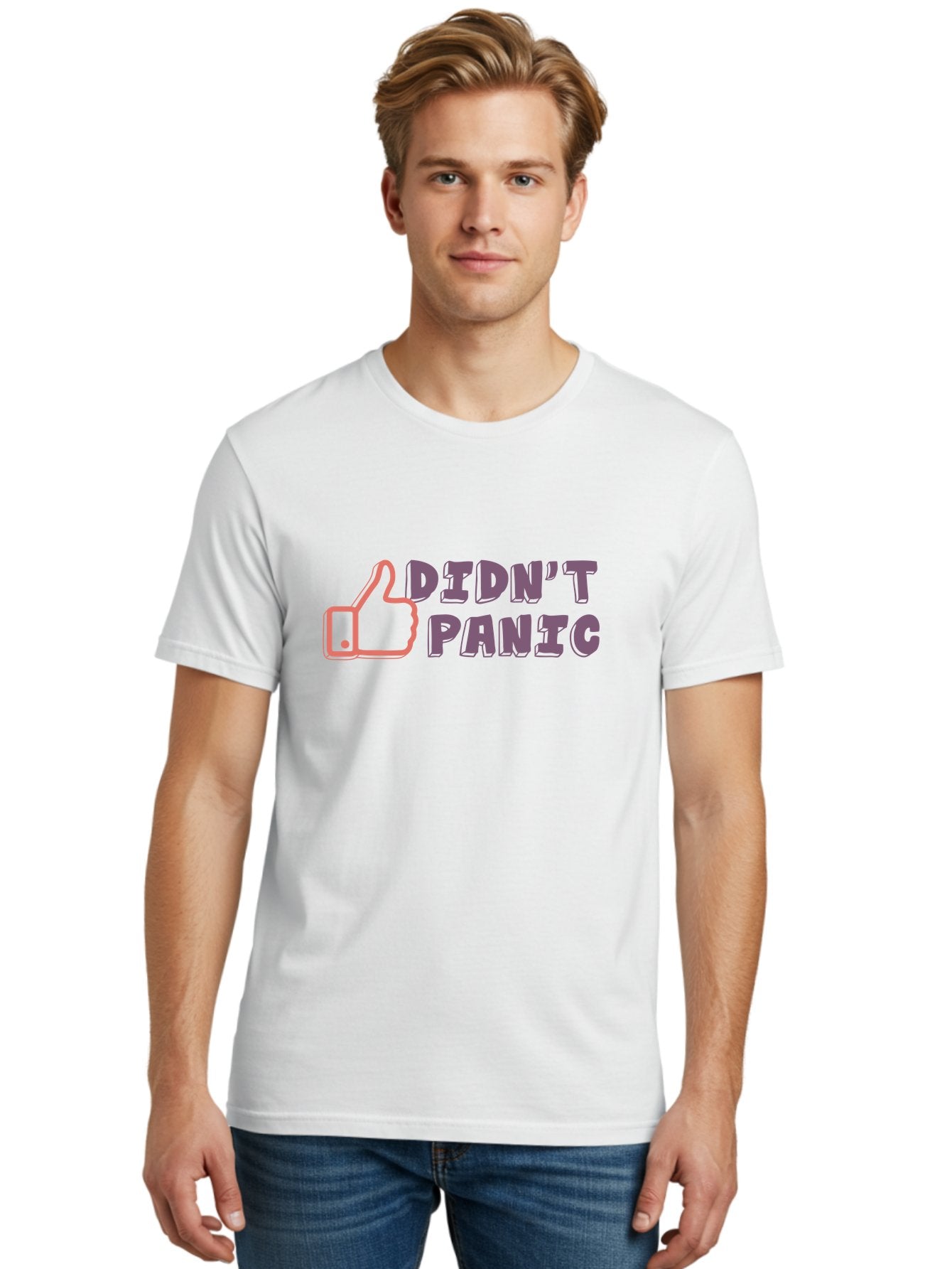 Didn-T-Panic Men'S Graphic Tee, 100% Cotton, Comfortable Casual Summer Wear, Machine Washable, Thumbs Up, Approval, Calmness, Confidence, Positivity, Humor, Parody, Sarcasm, Laid Back Attitude, Relaxed Vibe, Funny Meme Aab898 27