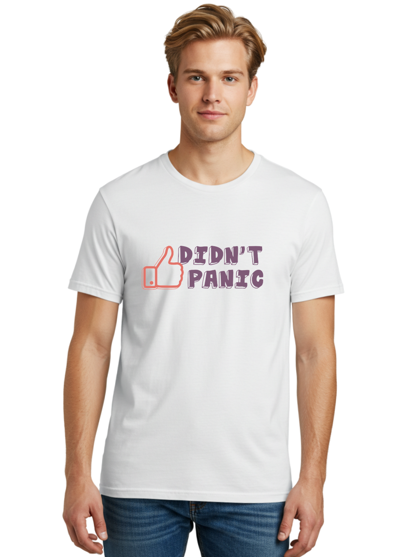 Didn-T-Panic Men'S Graphic Tee, 100% Cotton, Comfortable Casual Summer Wear, Machine Washable, Thumbs Up, Approval, Calmness, Confidence, Positivity, Humor, Parody, Sarcasm, Laid Back Attitude, Relaxed Vibe, Funny Meme Aab898 8