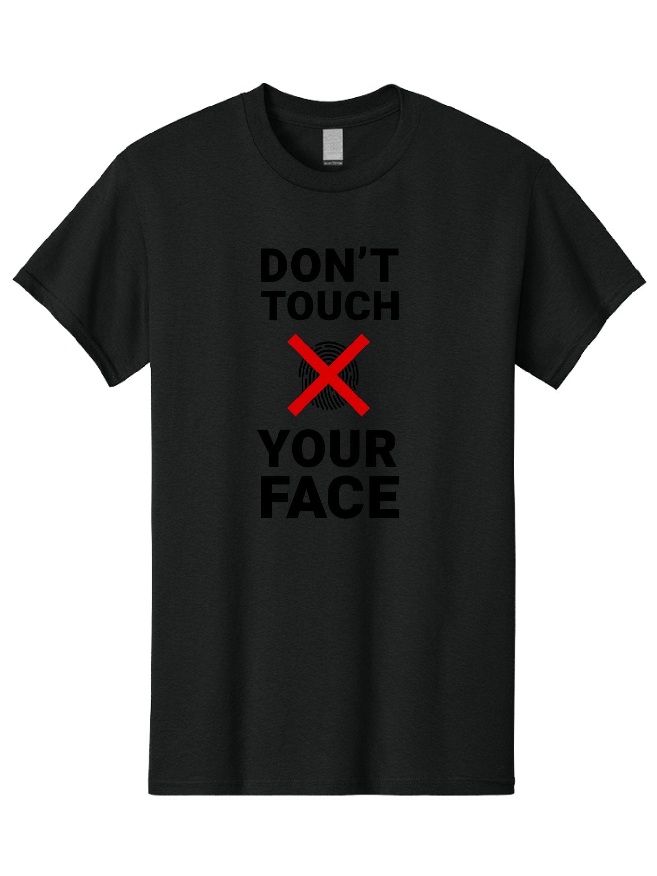 Don-T-Touch-Your-Face Men'S Graphic Tee, 100% Cotton, Comfortable Casual Summer Wear, Machine Washable, Public Health Warning, Hygiene Reminder, Face Touching Prevention, Fingerprint Graphic, Red Cross Symbol, Health Safety Message, Aab901