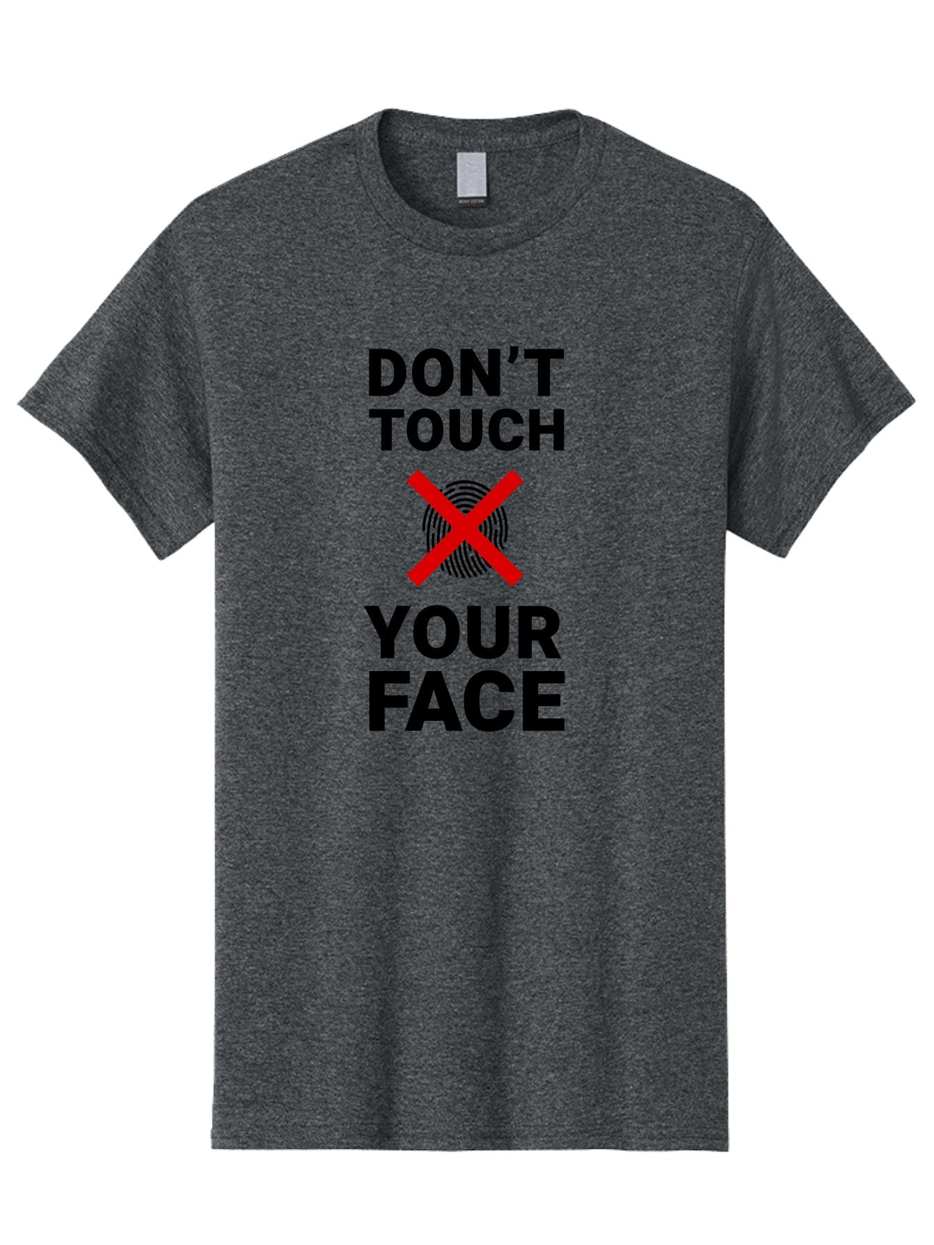 Don-T-Touch-Your-Face Men'S Graphic Tee, 100% Cotton, Comfortable Casual Summer Wear, Machine Washable, Public Health Warning, Hygiene Reminder, Face Touching Prevention, Fingerprint Graphic, Red Cross Symbol, Health Safety Message, Aab901