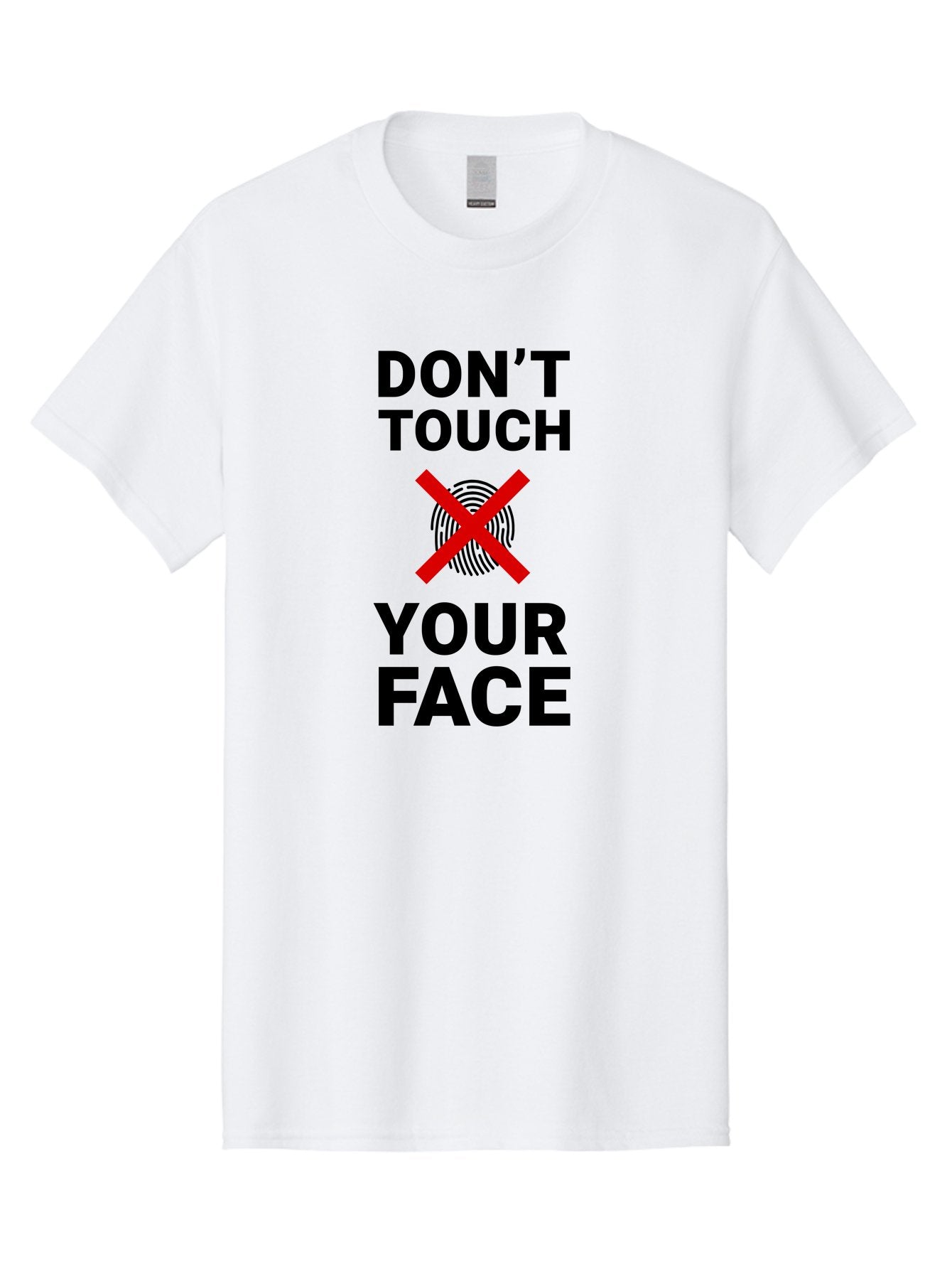 Don-T-Touch-Your-Face Men'S Graphic Tee, 100% Cotton, Comfortable Casual Summer Wear, Machine Washable, Public Health Warning, Hygiene Reminder, Face Touching Prevention, Fingerprint Graphic, Red Cross Symbol, Health Safety Message, Aab901 7