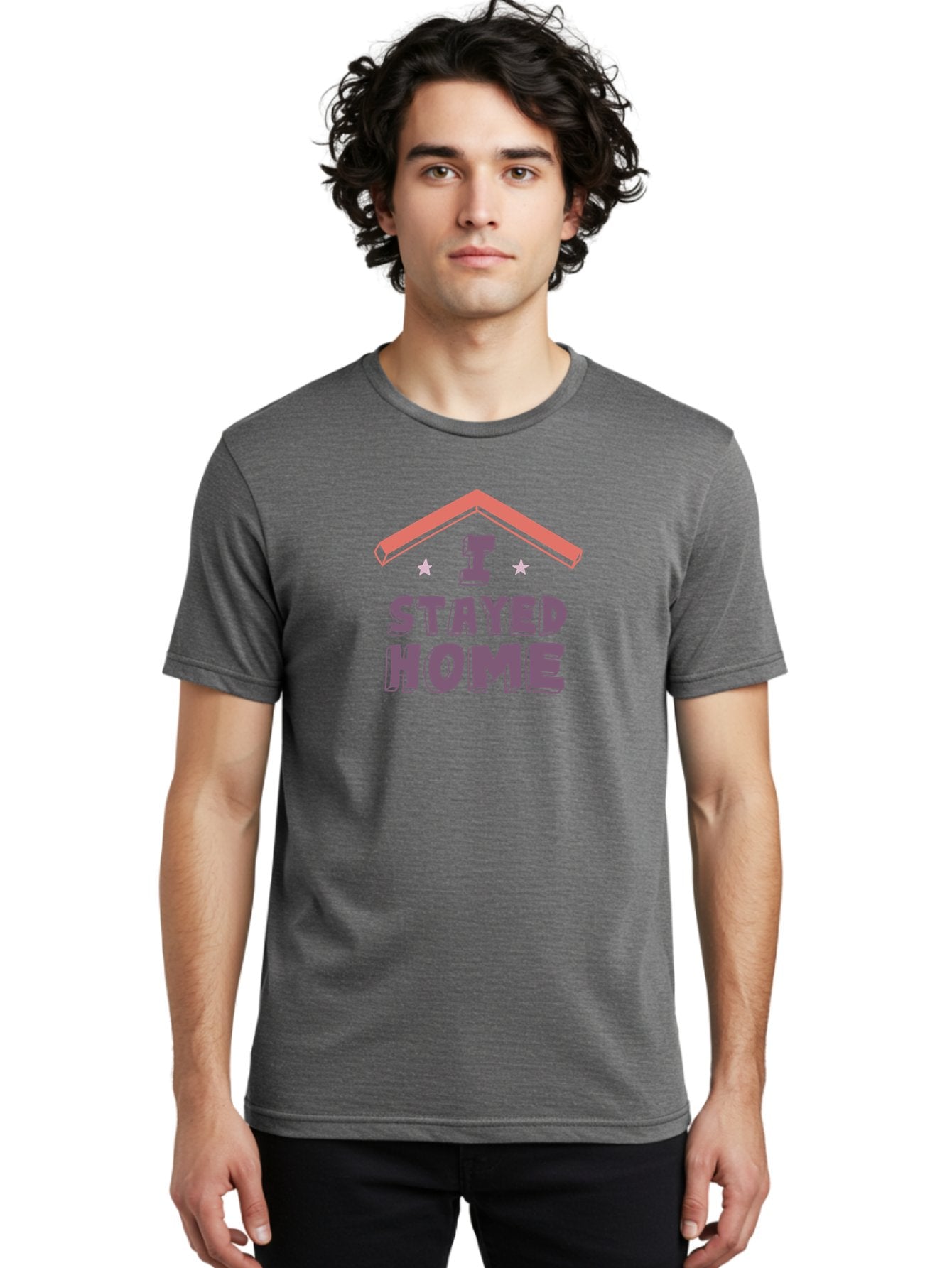 I-Stayed-Home Men'S Graphic Tee, 100% Cotton, Comfortable Casual Summer Wear, Machine Washable, Stay Home, Social Distancing, Covid-19 Awareness, Home Sweet Home, Quarantine Life, Lockdown, Purple And Pink Typography, Illustration Aab907 28