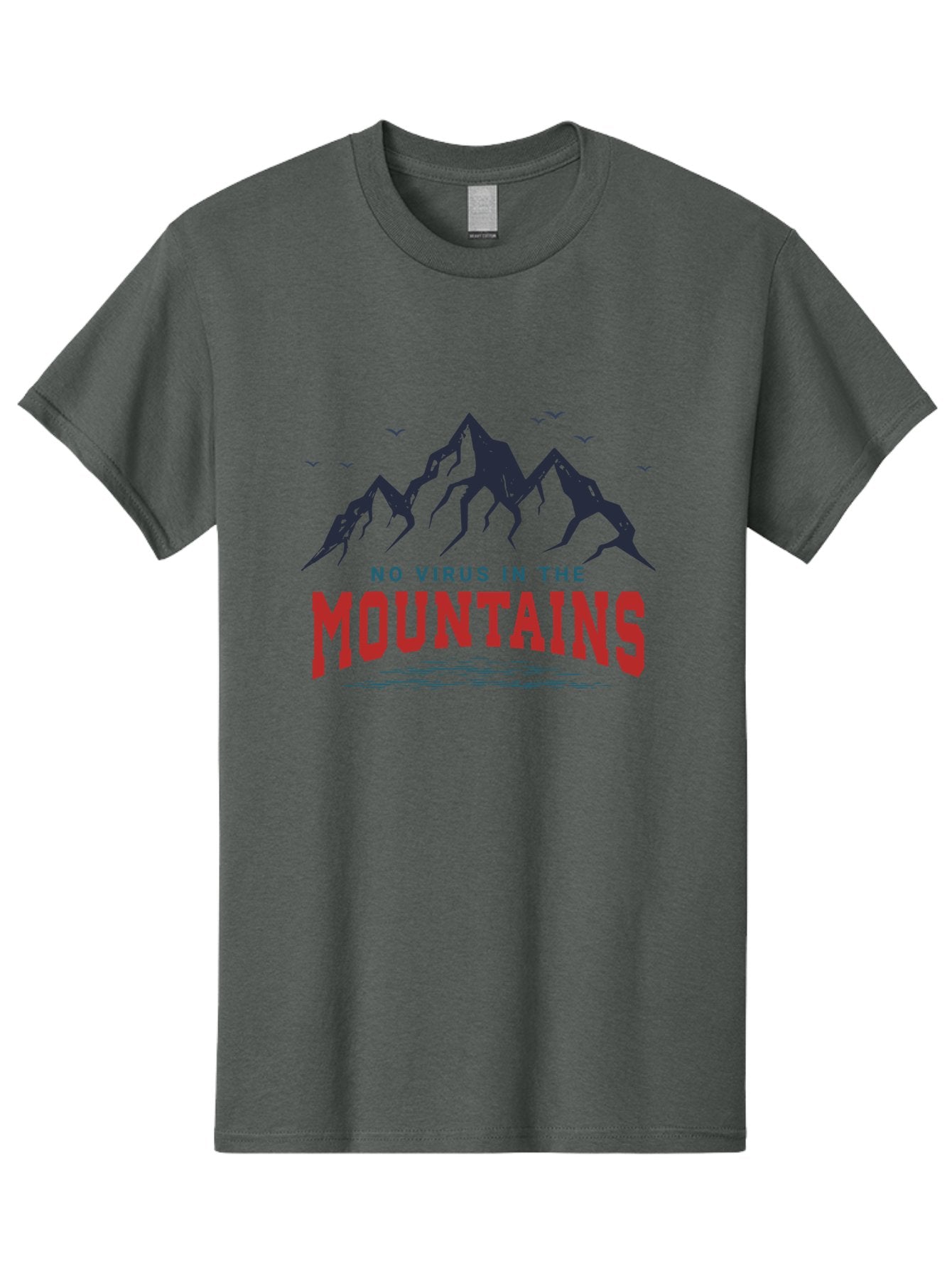 No-Virus-In-The-Mountains Men'S Graphic Tee, 100% Cotton, Comfortable Casual Summer Wear, Machine Washable, Mountain Landscape, Birds Flying, Lake Reflection, Inspiring Quote, Motivational Message, Serene Scenery, Outdoor Adventure, Aab912 14