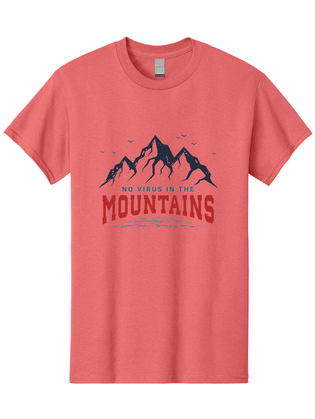 No-Virus-In-The-Mountains Men'S Graphic Tee, 100% Cotton, Comfortable Casual Summer Wear, Machine Washable, Mountain Landscape, Birds Flying, Lake Reflection, Inspiring Quote, Motivational Message, Serene Scenery, Outdoor Adventure, Aab912 21