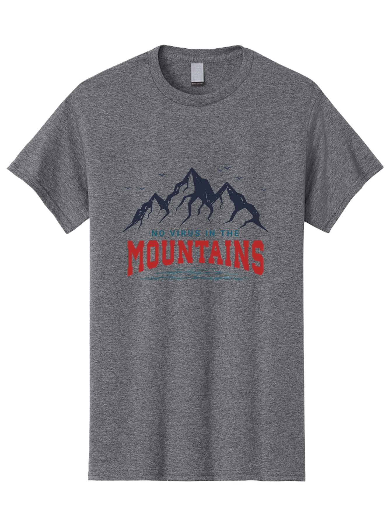 No-Virus-In-The-Mountains Men'S Graphic Tee, 100% Cotton, Comfortable Casual Summer Wear, Machine Washable, Mountain Landscape, Birds Flying, Lake Reflection, Inspiring Quote, Motivational Message, Serene Scenery, Outdoor Adventure, Aab912 10
