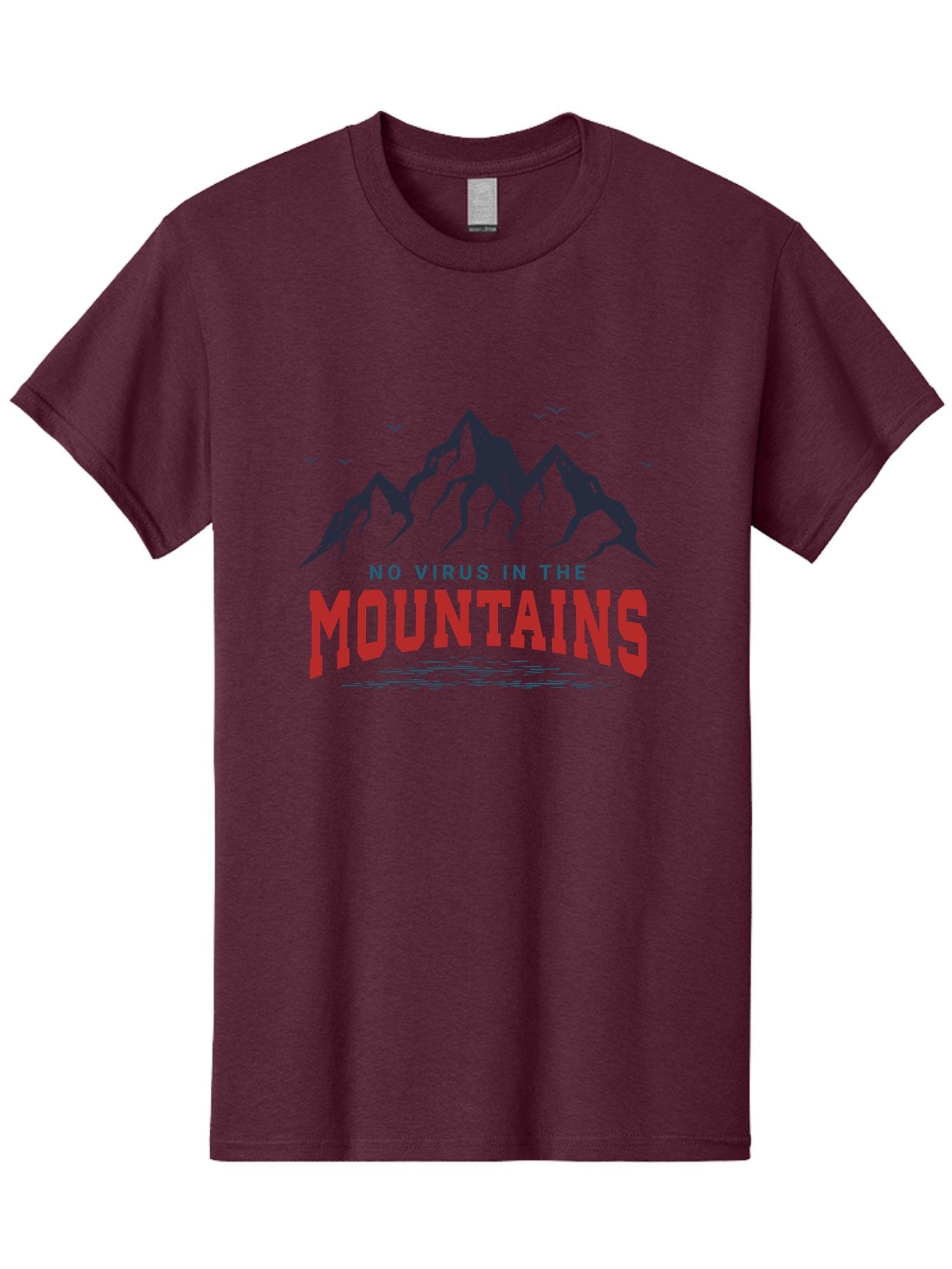 No-Virus-In-The-Mountains Men'S Graphic Tee, 100% Cotton, Comfortable Casual Summer Wear, Machine Washable, Mountain Landscape, Birds Flying, Lake Reflection, Inspiring Quote, Motivational Message, Serene Scenery, Outdoor Adventure, Aab912 15