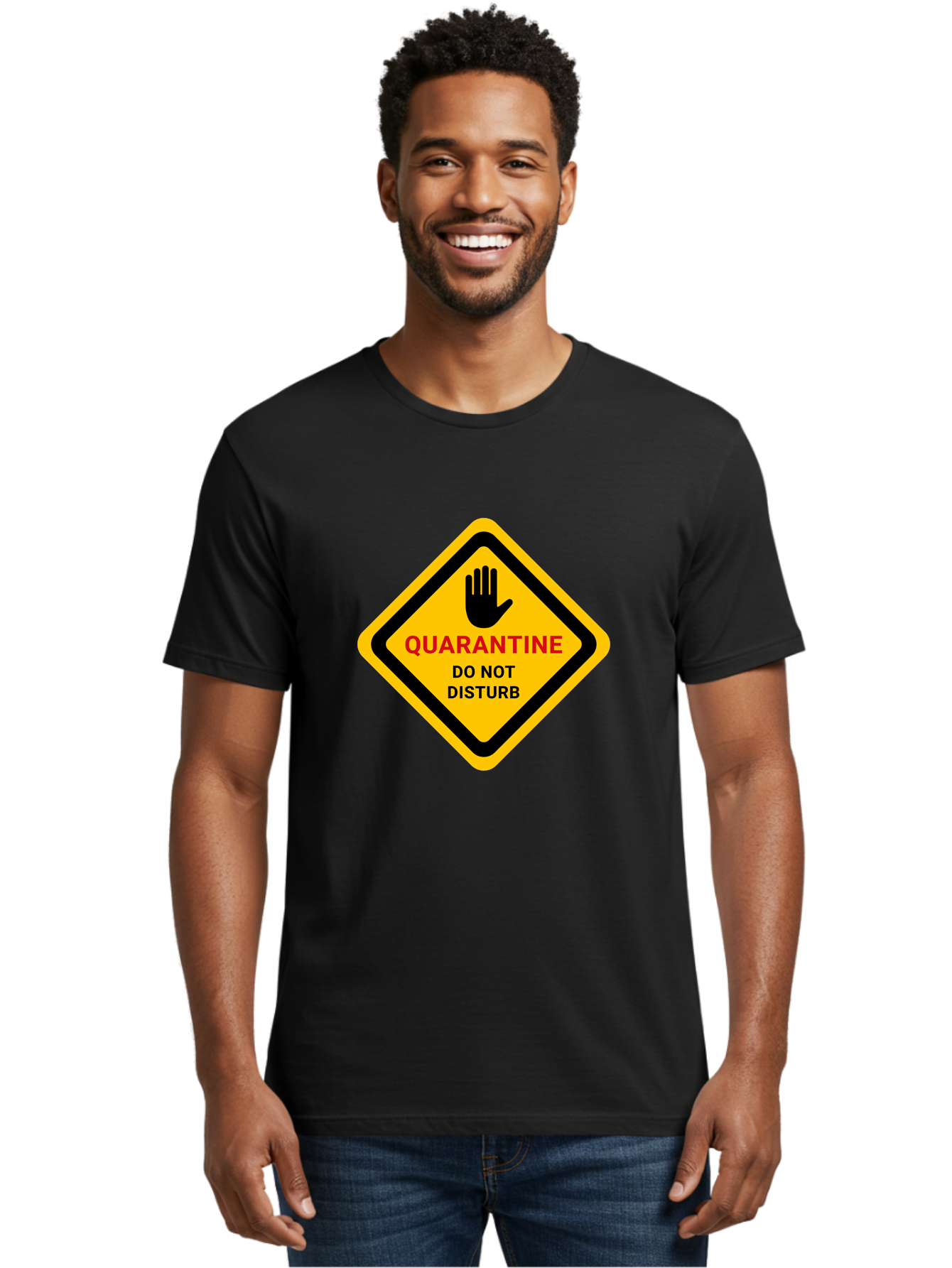 Quarantine-Warning-Sign Men'S Graphic Tee, 100% Cotton, Comfortable Casual Summer Wear, Machine Washable, Quarantine Sign, Warning Sign, Do Not Disturb, Hand Gesture, Caution Sign, Health Alert, Isolation Notice, Pandemic Warning Aab915 28