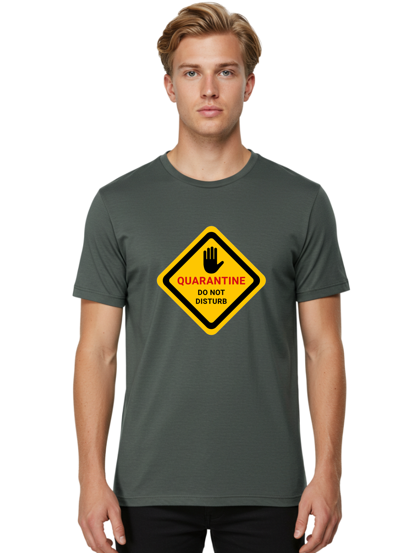 Quarantine-Warning-Sign Men'S Graphic Tee, 100% Cotton, Comfortable Casual Summer Wear, Machine Washable, Quarantine Sign, Warning Sign, Do Not Disturb, Hand Gesture, Caution Sign, Health Alert, Isolation Notice, Pandemic Warning Aab915 20