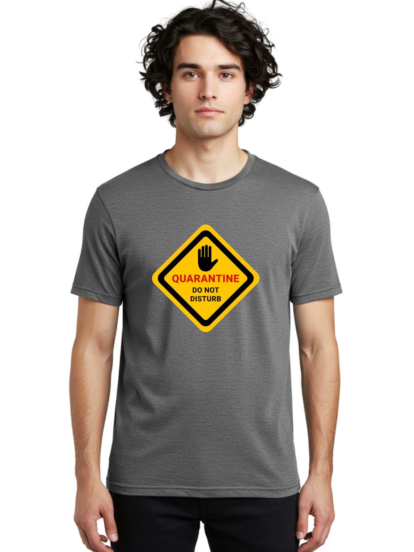 Quarantine-Warning-Sign Men'S Graphic Tee, 100% Cotton, Comfortable Casual Summer Wear, Machine Washable, Quarantine Sign, Warning Sign, Do Not Disturb, Hand Gesture, Caution Sign, Health Alert, Isolation Notice, Pandemic Warning Aab915 30