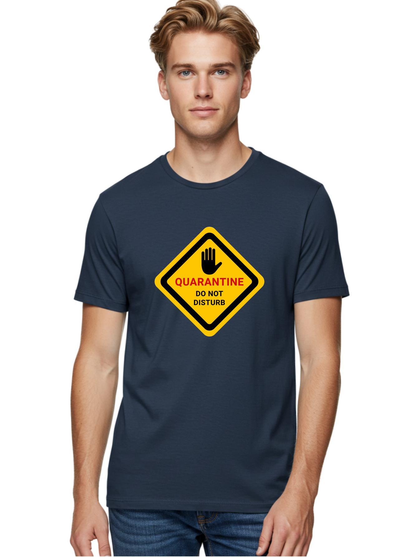 Quarantine-Warning-Sign Men'S Graphic Tee, 100% Cotton, Comfortable Casual Summer Wear, Machine Washable, Quarantine Sign, Warning Sign, Do Not Disturb, Hand Gesture, Caution Sign, Health Alert, Isolation Notice, Pandemic Warning Aab915 26