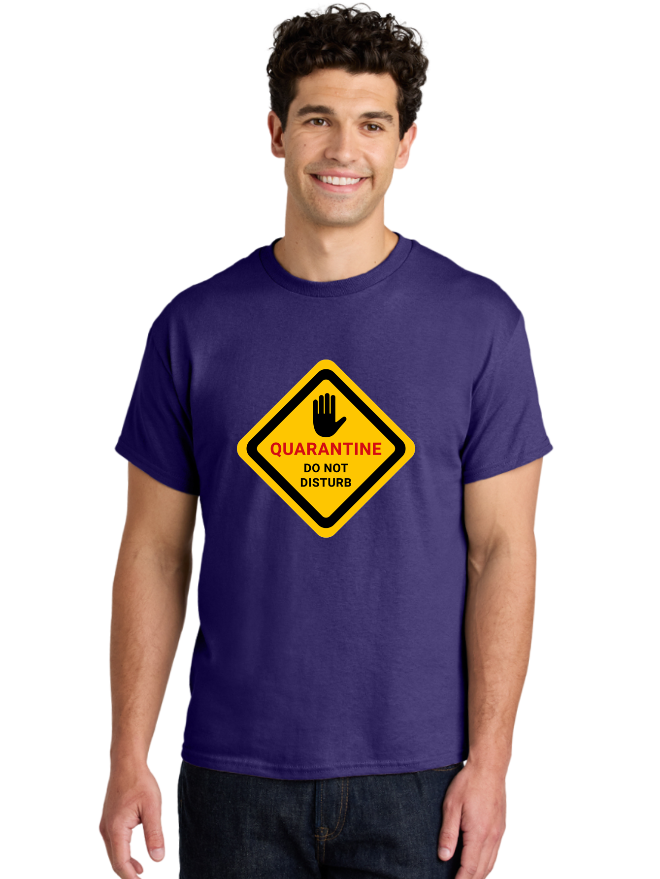 Quarantine-Warning-Sign Men'S Graphic Tee, 100% Cotton, Comfortable Casual Summer Wear, Machine Washable, Quarantine Sign, Warning Sign, Do Not Disturb, Hand Gesture, Caution Sign, Health Alert, Isolation Notice, Pandemic Warning Aab915 4