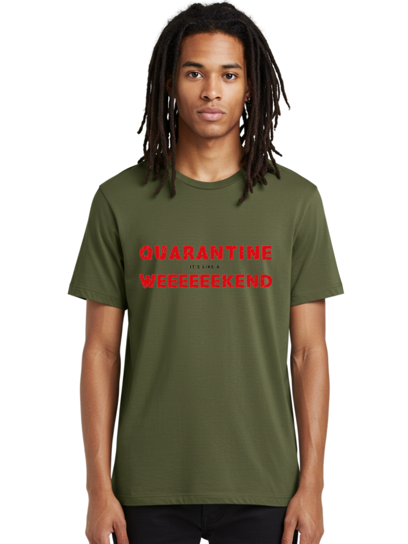 Quarantine-Weekend Men'S Graphic Tee, 100% Cotton, Comfortable Casual Summer Wear, Machine Washable, Quarantine Humor, Funny Quotes, Weekend Vibes, Quirky Designs, Humorous Sayings, Red Text, Weekend Feels Aab916 4