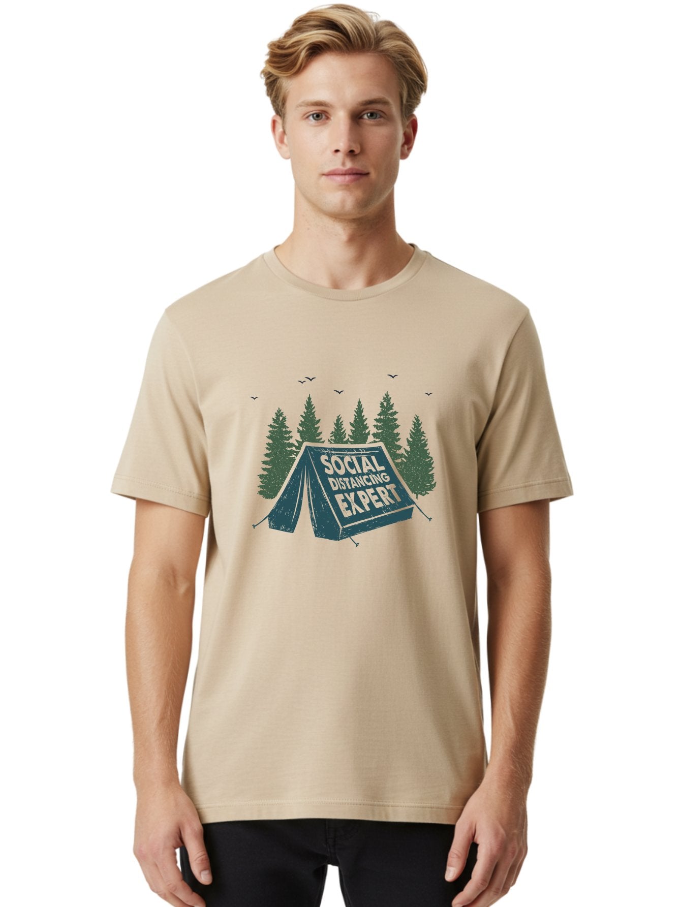 Social-Distancing-Expert-1 Men'S Graphic Tee, 100% Cotton, Comfortable Casual Summer Wear, Machine Washable, Camping Tent, Social Distancing Expert, Wilderness Adventure, Outdoor Recreation, Coronavirus Safety, Camping Humor, Tent Camping, Aab918 26
