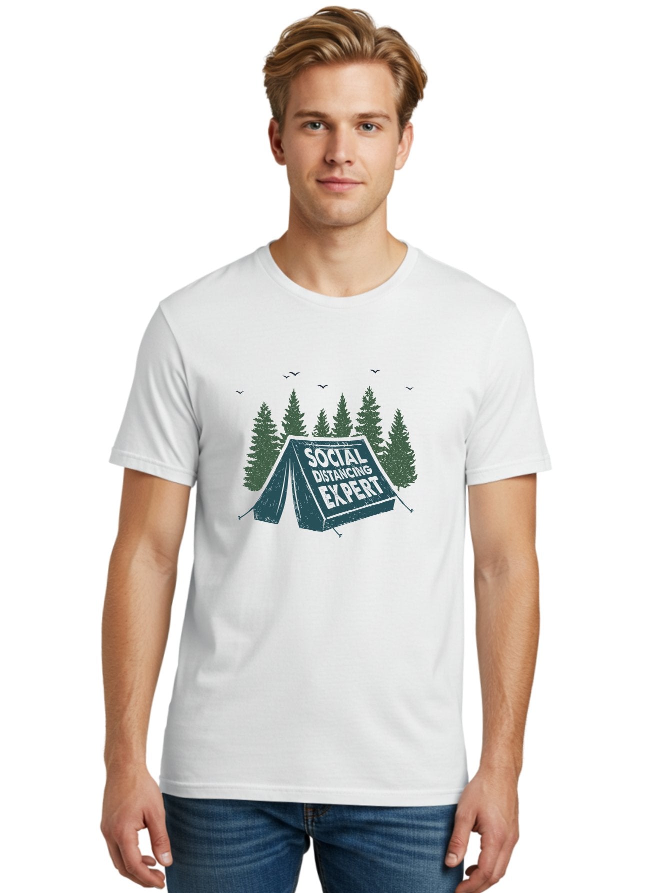 Social-Distancing-Expert-1 Men'S Graphic Tee, 100% Cotton, Comfortable Casual Summer Wear, Machine Washable, Camping Tent, Social Distancing Expert, Wilderness Adventure, Outdoor Recreation, Coronavirus Safety, Camping Humor, Tent Camping, Aab918 28