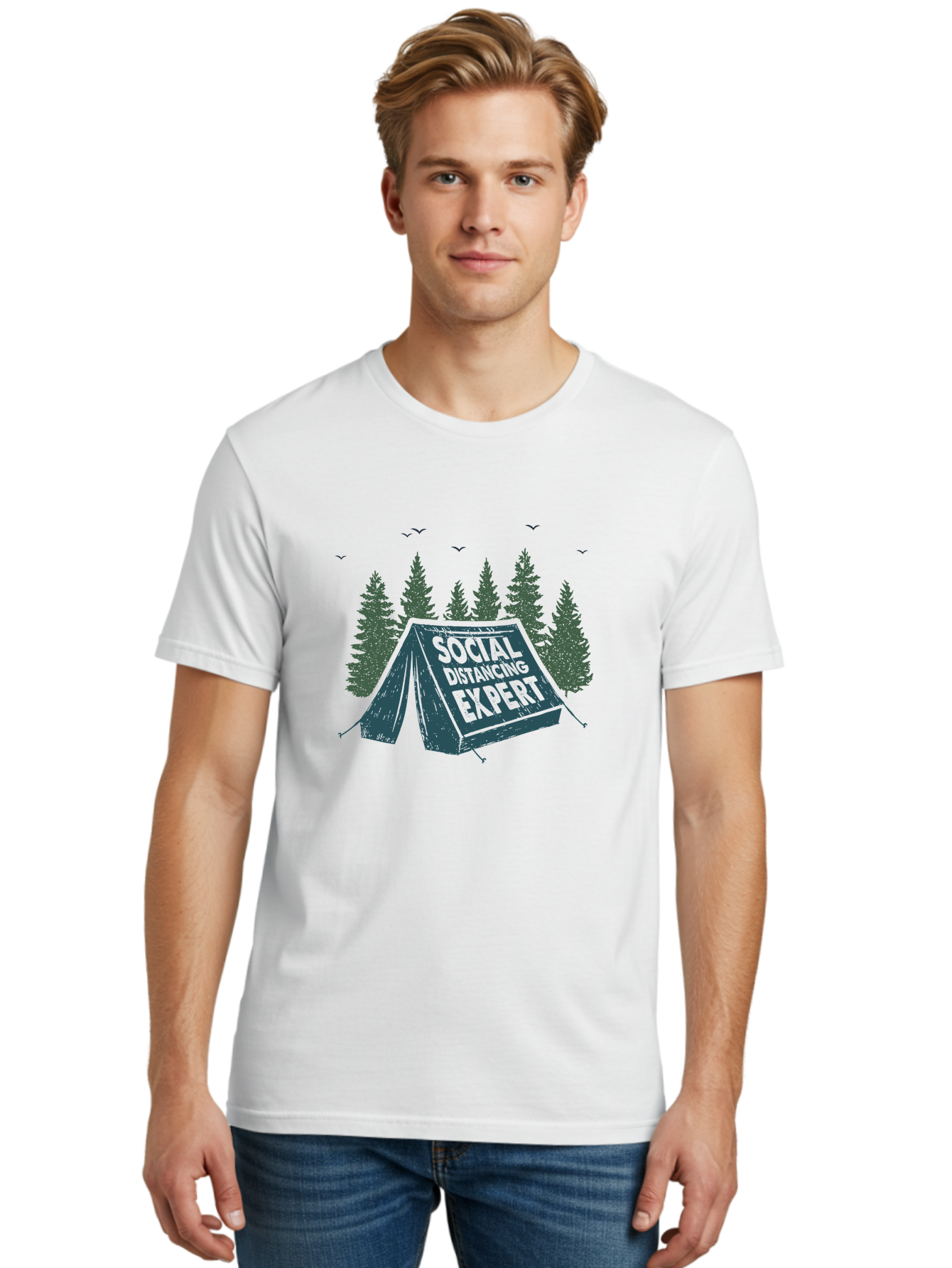 Social-Distancing-Expert-1 Men'S Graphic Tee, 100% Cotton, Comfortable Casual Summer Wear, Machine Washable, Camping Tent, Social Distancing Expert, Wilderness Adventure, Outdoor Recreation, Coronavirus Safety, Camping Humor, Tent Camping, Aab918 6