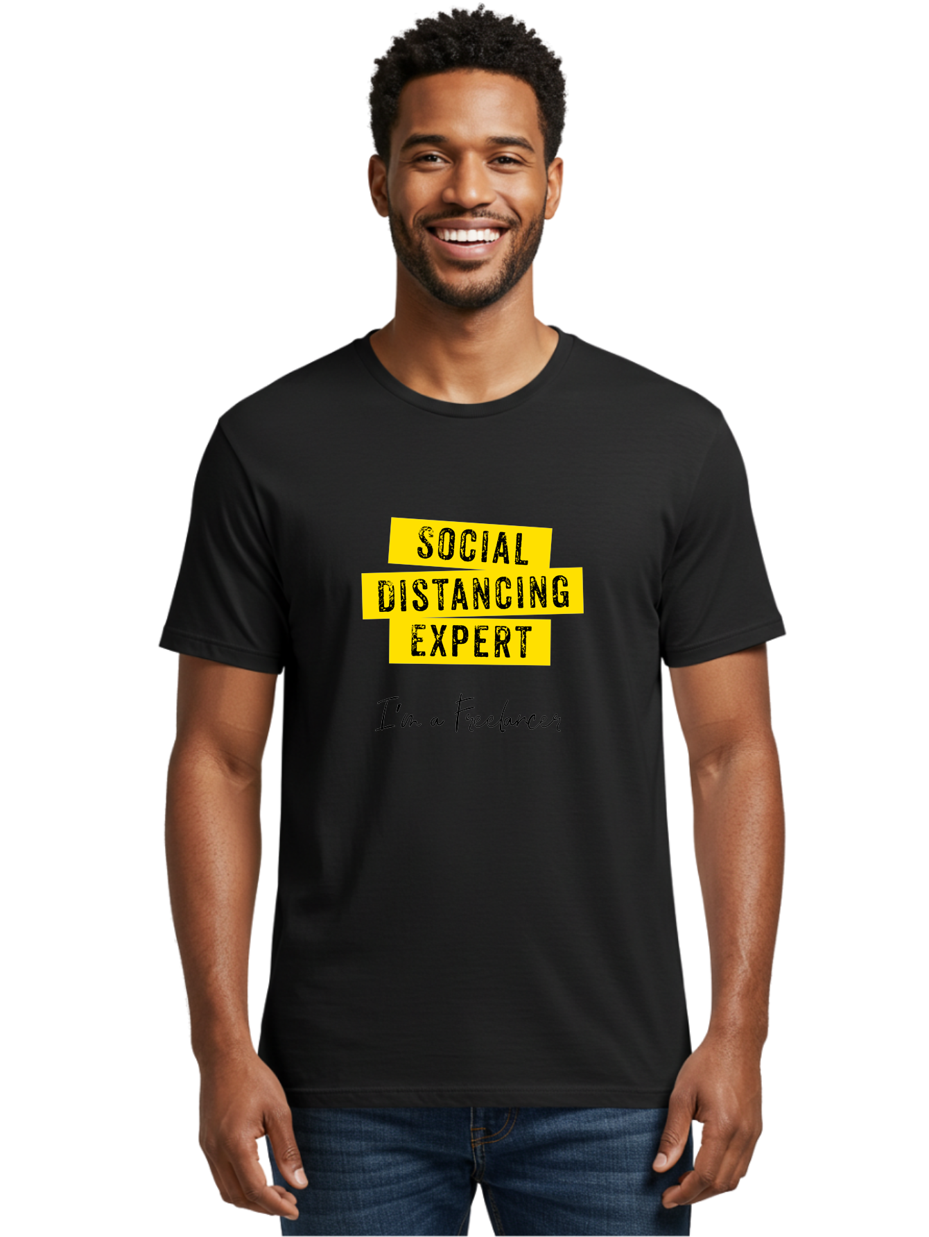 Social-Distancing-Expert Men'S Graphic Tee, 100% Cotton, Comfortable Casual Summer Wear, Machine Washable, Freelancer, Social Distancing Expert, Remote Work, Independent Professional, Flexible Career, Self-Employed, Covid-19, Pandemic Response Aab919 26