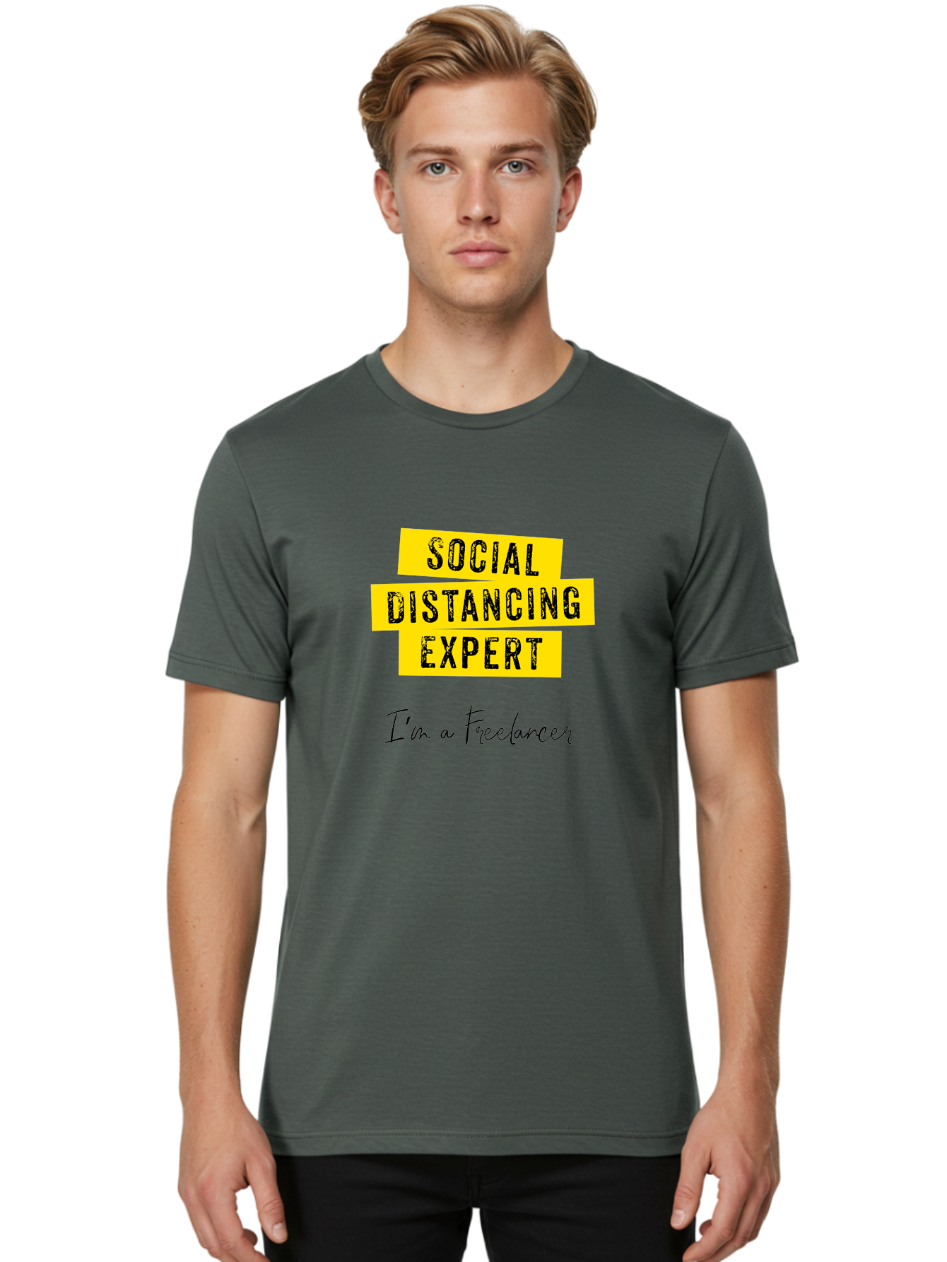 Social-Distancing-Expert Men'S Graphic Tee, 100% Cotton, Comfortable Casual Summer Wear, Machine Washable, Freelancer, Social Distancing Expert, Remote Work, Independent Professional, Flexible Career, Self-Employed, Covid-19, Pandemic Response Aab919 30