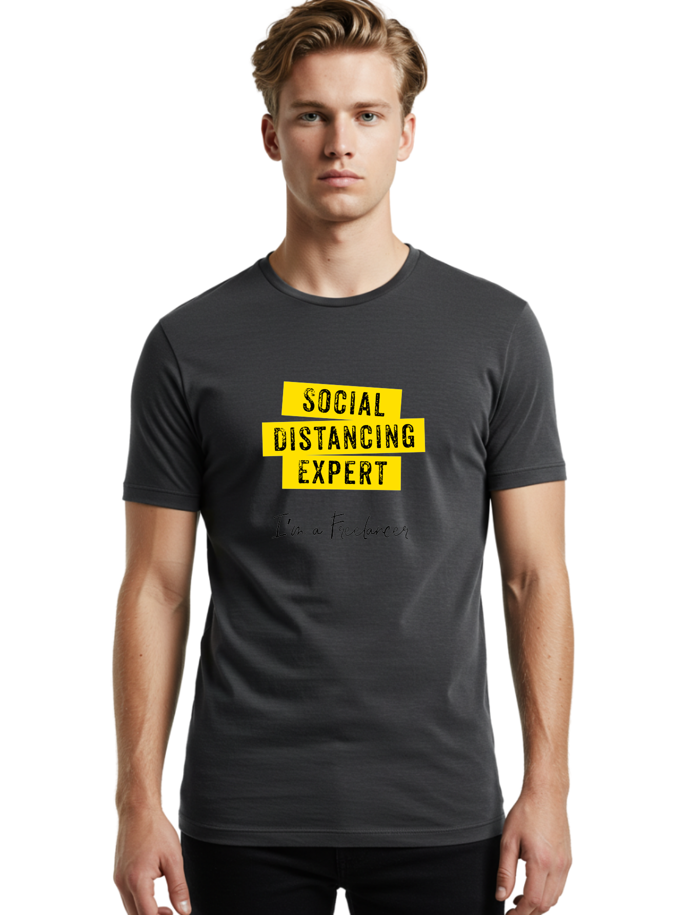 Social-Distancing-Expert Men'S Graphic Tee, 100% Cotton, Comfortable Casual Summer Wear, Machine Washable, Freelancer, Social Distancing Expert, Remote Work, Independent Professional, Flexible Career, Self-Employed, Covid-19, Pandemic Response Aab919 18