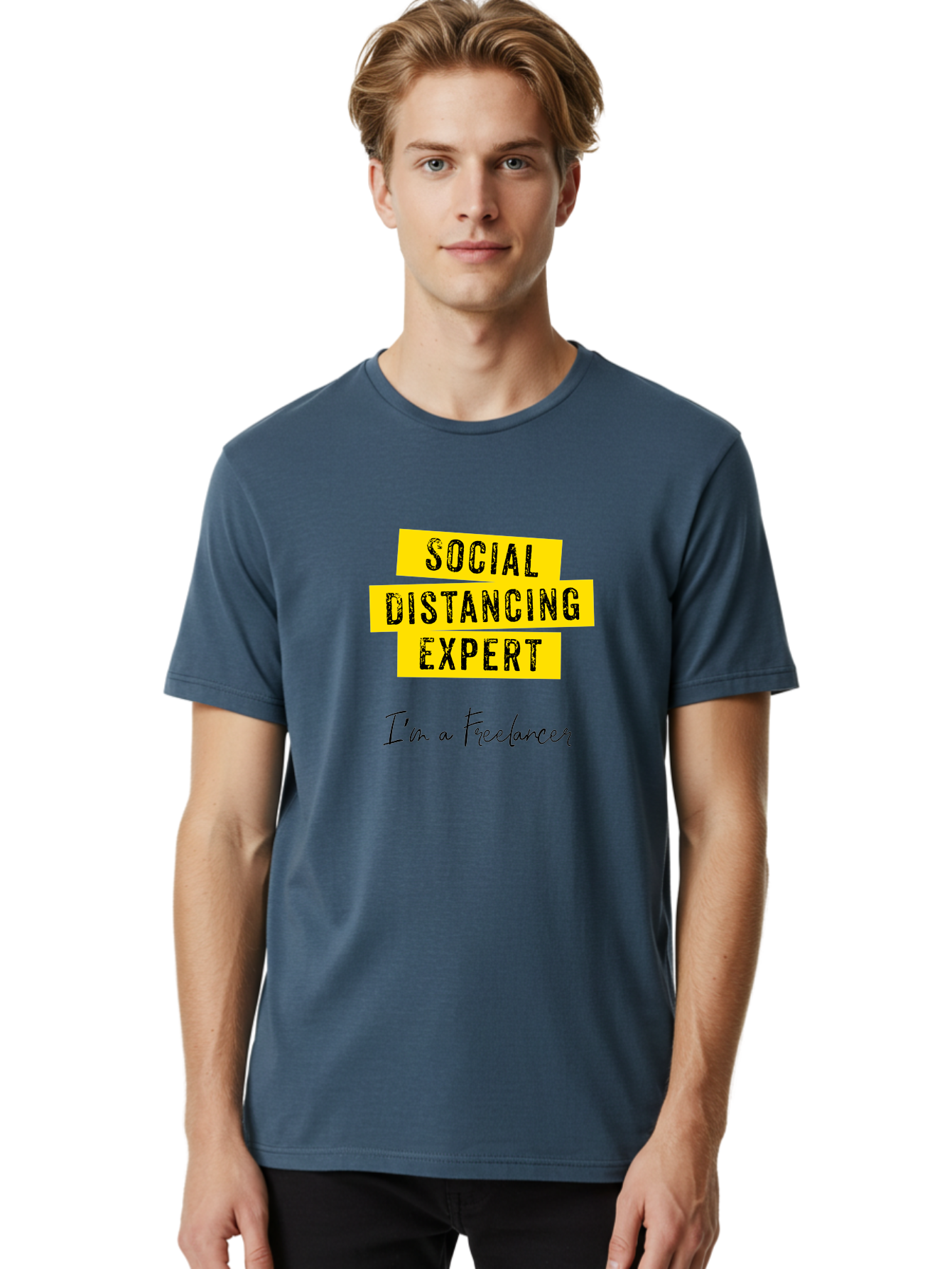 Social-Distancing-Expert Men'S Graphic Tee, 100% Cotton, Comfortable Casual Summer Wear, Machine Washable, Freelancer, Social Distancing Expert, Remote Work, Independent Professional, Flexible Career, Self-Employed, Covid-19, Pandemic Response Aab919 24