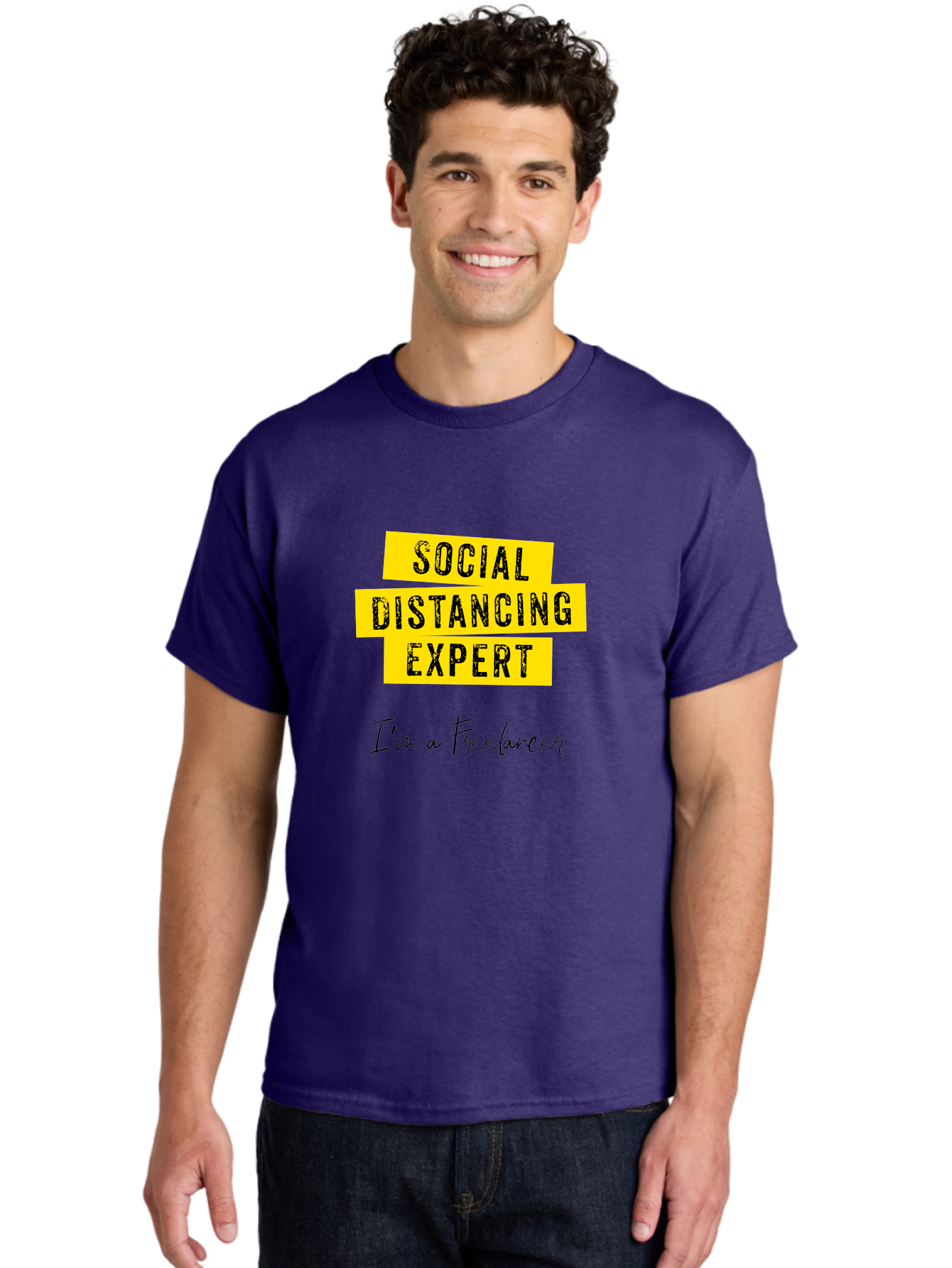 Social-Distancing-Expert Men'S Graphic Tee, 100% Cotton, Comfortable Casual Summer Wear, Machine Washable, Freelancer, Social Distancing Expert, Remote Work, Independent Professional, Flexible Career, Self-Employed, Covid-19, Pandemic Response Aab919 4
