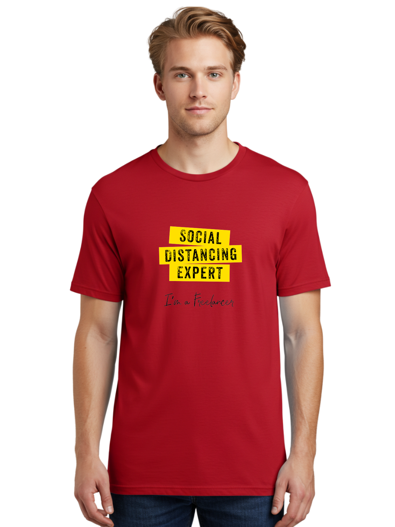 Social-Distancing-Expert Men'S Graphic Tee, 100% Cotton, Comfortable Casual Summer Wear, Machine Washable, Freelancer, Social Distancing Expert, Remote Work, Independent Professional, Flexible Career, Self-Employed, Covid-19, Pandemic Response Aab919 8