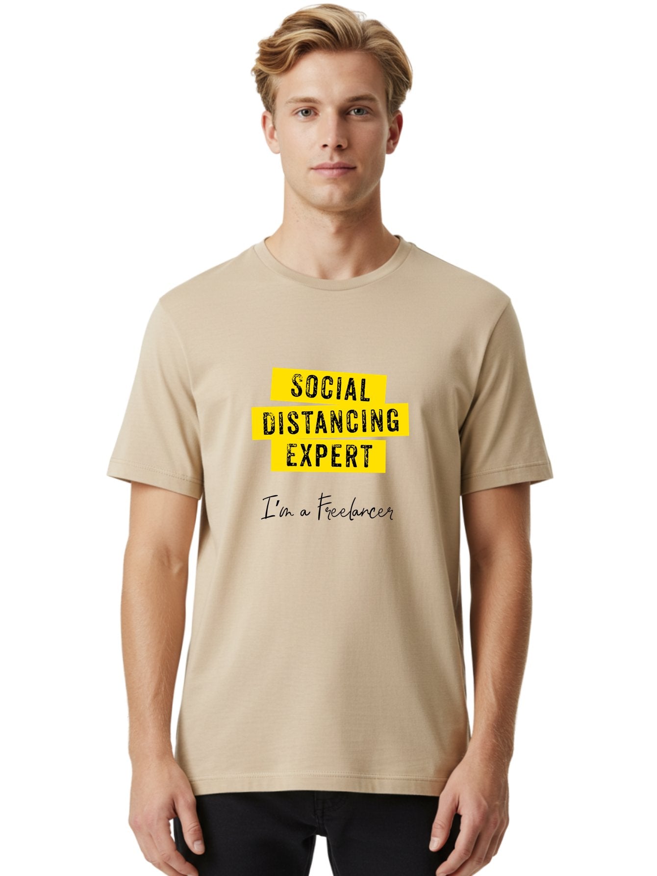 Social-Distancing-Expert Men'S Graphic Tee, 100% Cotton, Comfortable Casual Summer Wear, Machine Washable, Freelancer, Social Distancing Expert, Remote Work, Independent Professional, Flexible Career, Self-Employed, Covid-19, Pandemic Response Aab919 28