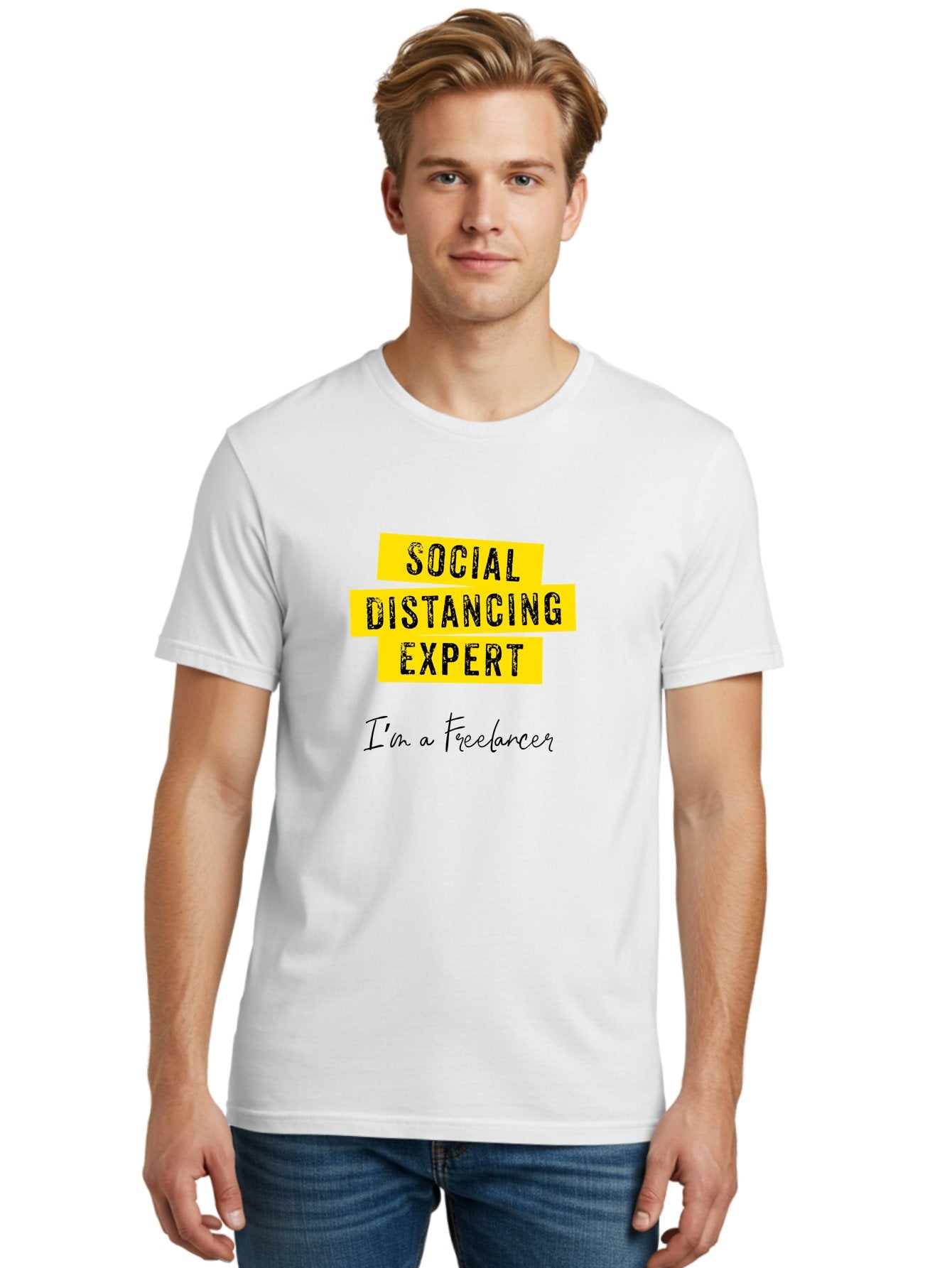 Social-Distancing-Expert Men'S Graphic Tee, 100% Cotton, Comfortable Casual Summer Wear, Machine Washable, Freelancer, Social Distancing Expert, Remote Work, Independent Professional, Flexible Career, Self-Employed, Covid-19, Pandemic Response Aab919 24