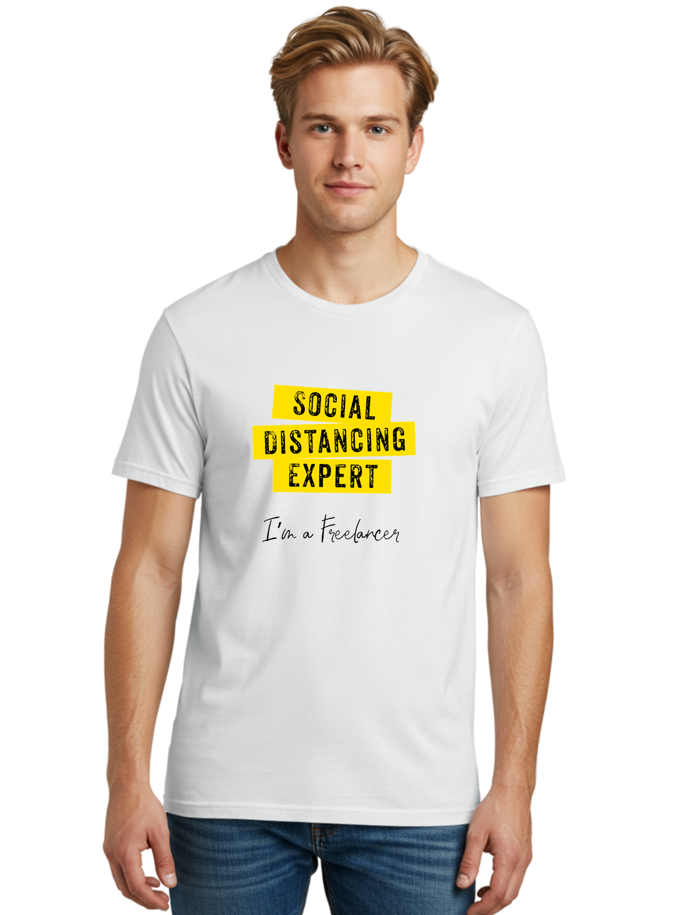 Social-Distancing-Expert Men'S Graphic Tee, 100% Cotton, Comfortable Casual Summer Wear, Machine Washable, Freelancer, Social Distancing Expert, Remote Work, Independent Professional, Flexible Career, Self-Employed, Covid-19, Pandemic Response Aab919 14