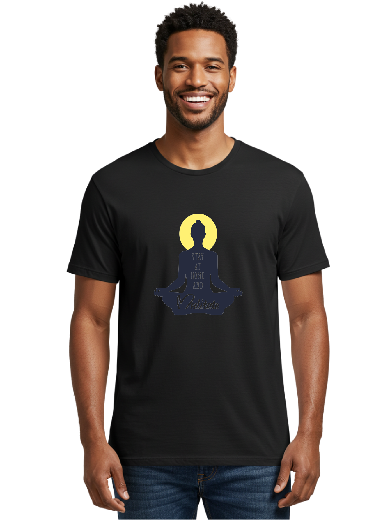 Stay-At-Home-And-Meditate Men'S Graphic Tee, 100% Cotton, Comfortable Casual Summer Wear, Machine Washable, Meditation Practice, Yoga Pose, Mindfulness, Inner Peace, Relaxation, Staying Home, Calm Atmosphere, Lotus Position, Serene Mood, Aab921 22