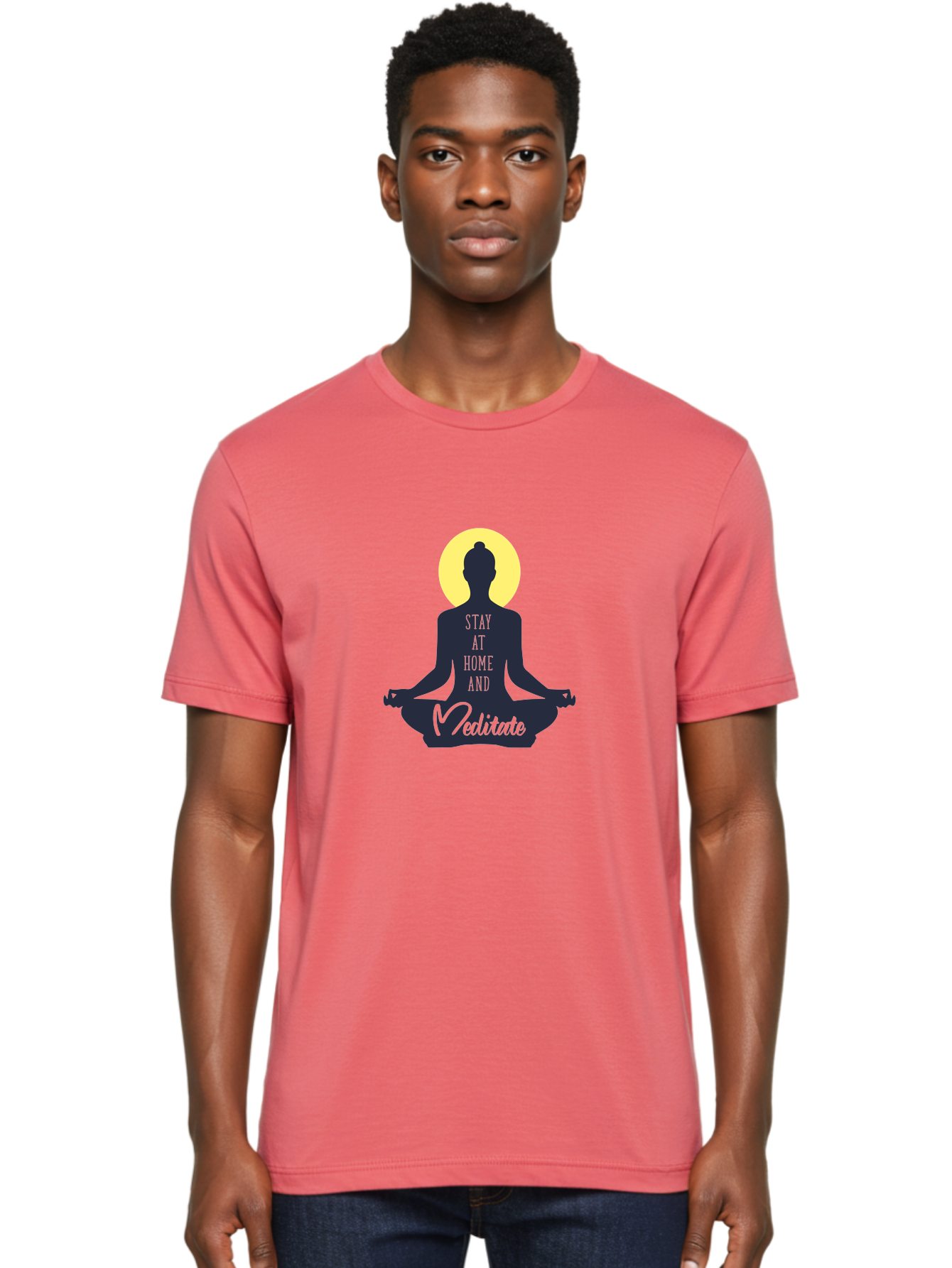 Stay-At-Home-And-Meditate Men'S Graphic Tee, 100% Cotton, Comfortable Casual Summer Wear, Machine Washable, Meditation Practice, Yoga Pose, Mindfulness, Inner Peace, Relaxation, Staying Home, Calm Atmosphere, Lotus Position, Serene Mood, Aab921 6