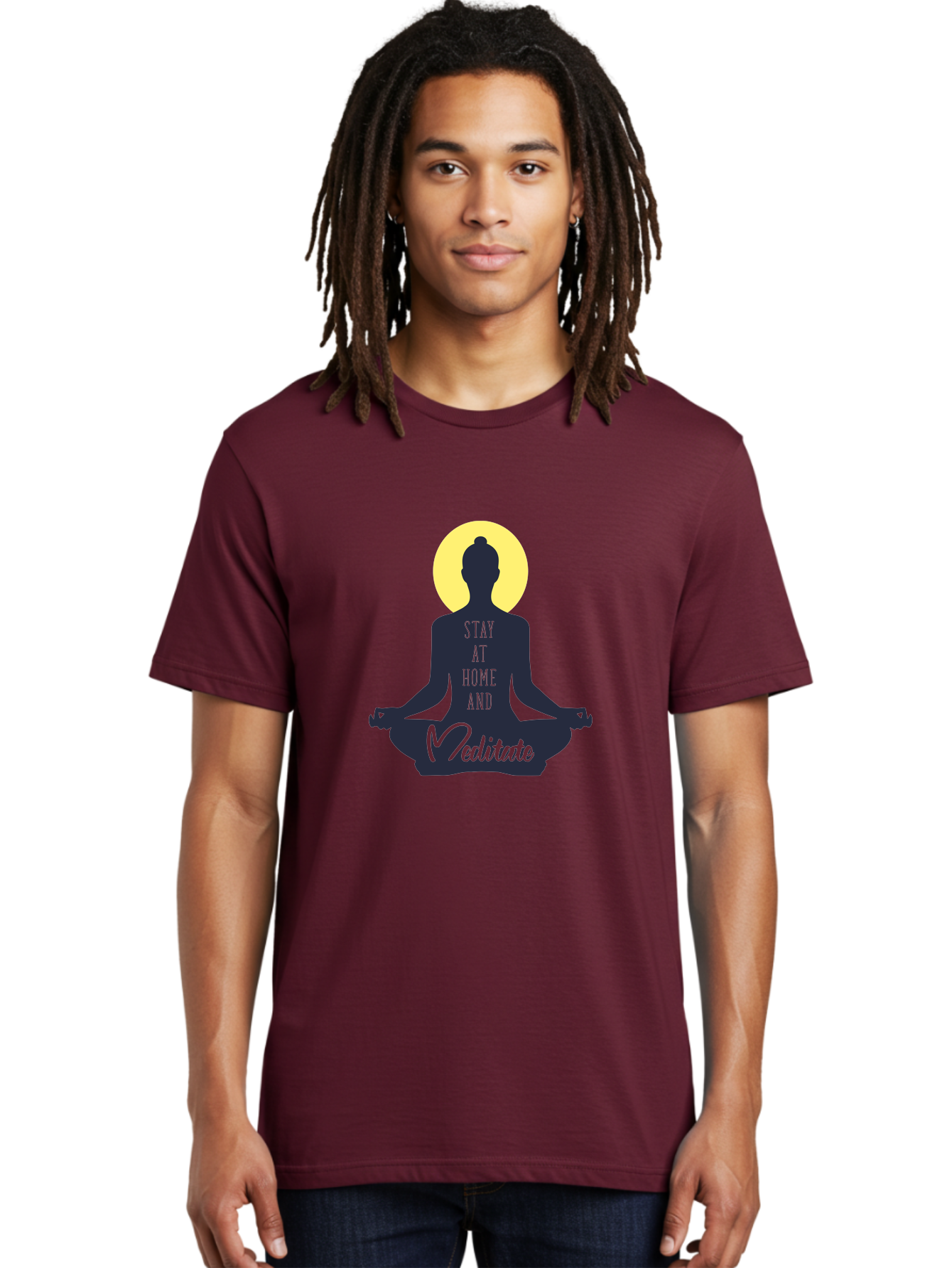 Stay-At-Home-And-Meditate Men'S Graphic Tee, 100% Cotton, Comfortable Casual Summer Wear, Machine Washable, Meditation Practice, Yoga Pose, Mindfulness, Inner Peace, Relaxation, Staying Home, Calm Atmosphere, Lotus Position, Serene Mood, Aab921 20