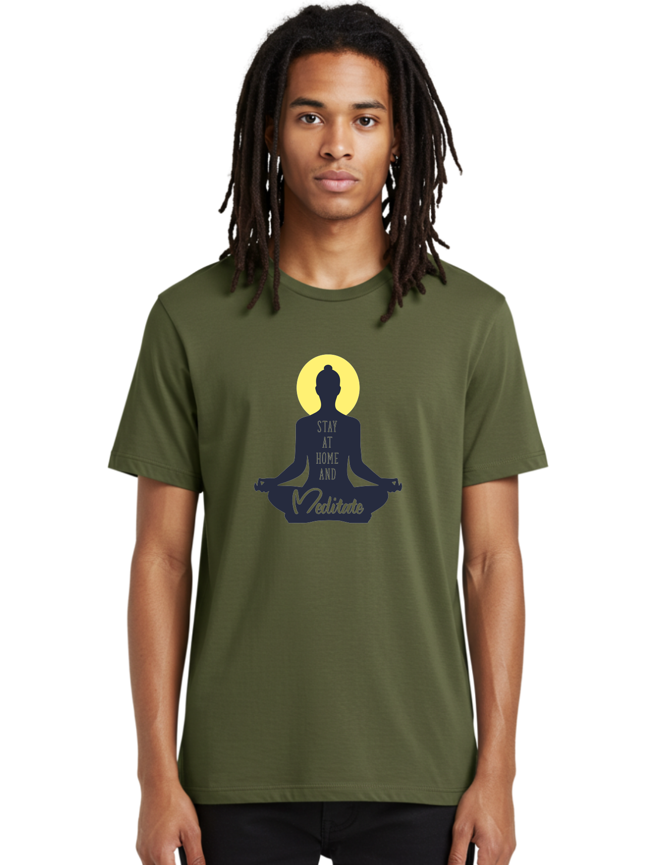 Stay-At-Home-And-Meditate Men'S Graphic Tee, 100% Cotton, Comfortable Casual Summer Wear, Machine Washable, Meditation Practice, Yoga Pose, Mindfulness, Inner Peace, Relaxation, Staying Home, Calm Atmosphere, Lotus Position, Serene Mood, Aab921 18