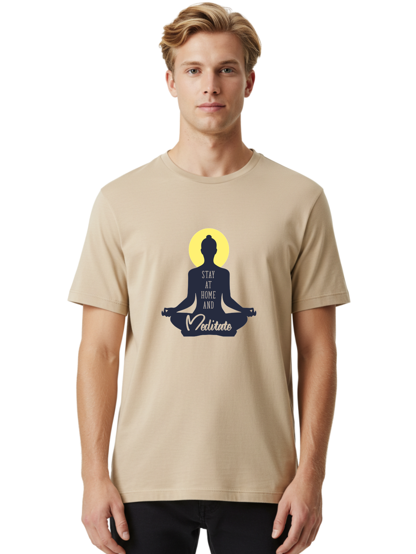 Stay-At-Home-And-Meditate Men'S Graphic Tee, 100% Cotton, Comfortable Casual Summer Wear, Machine Washable, Meditation Practice, Yoga Pose, Mindfulness, Inner Peace, Relaxation, Staying Home, Calm Atmosphere, Lotus Position, Serene Mood, Aab921 10