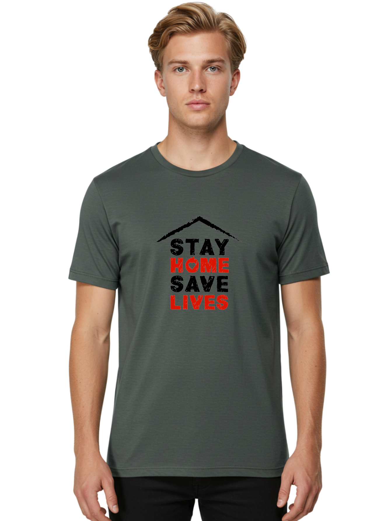 Stay-Home-Save-Lives Men'S Graphic Tee, 100% Cotton, Comfortable Casual Summer Wear, Machine Washable, Stay Home Save Lives, Coronavirus Awareness, Pandemic Safety, Public Health Message, Social Distancing, Covid-19 Prevention, Quarantine, Aab922 30
