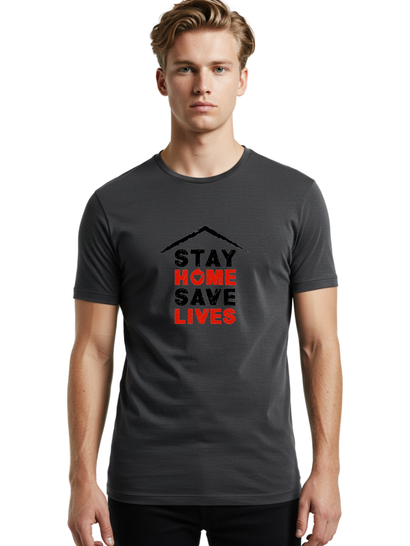 Stay-Home-Save-Lives Men'S Graphic Tee, 100% Cotton, Comfortable Casual Summer Wear, Machine Washable, Stay Home Save Lives, Coronavirus Awareness, Pandemic Safety, Public Health Message, Social Distancing, Covid-19 Prevention, Quarantine, Aab922 4