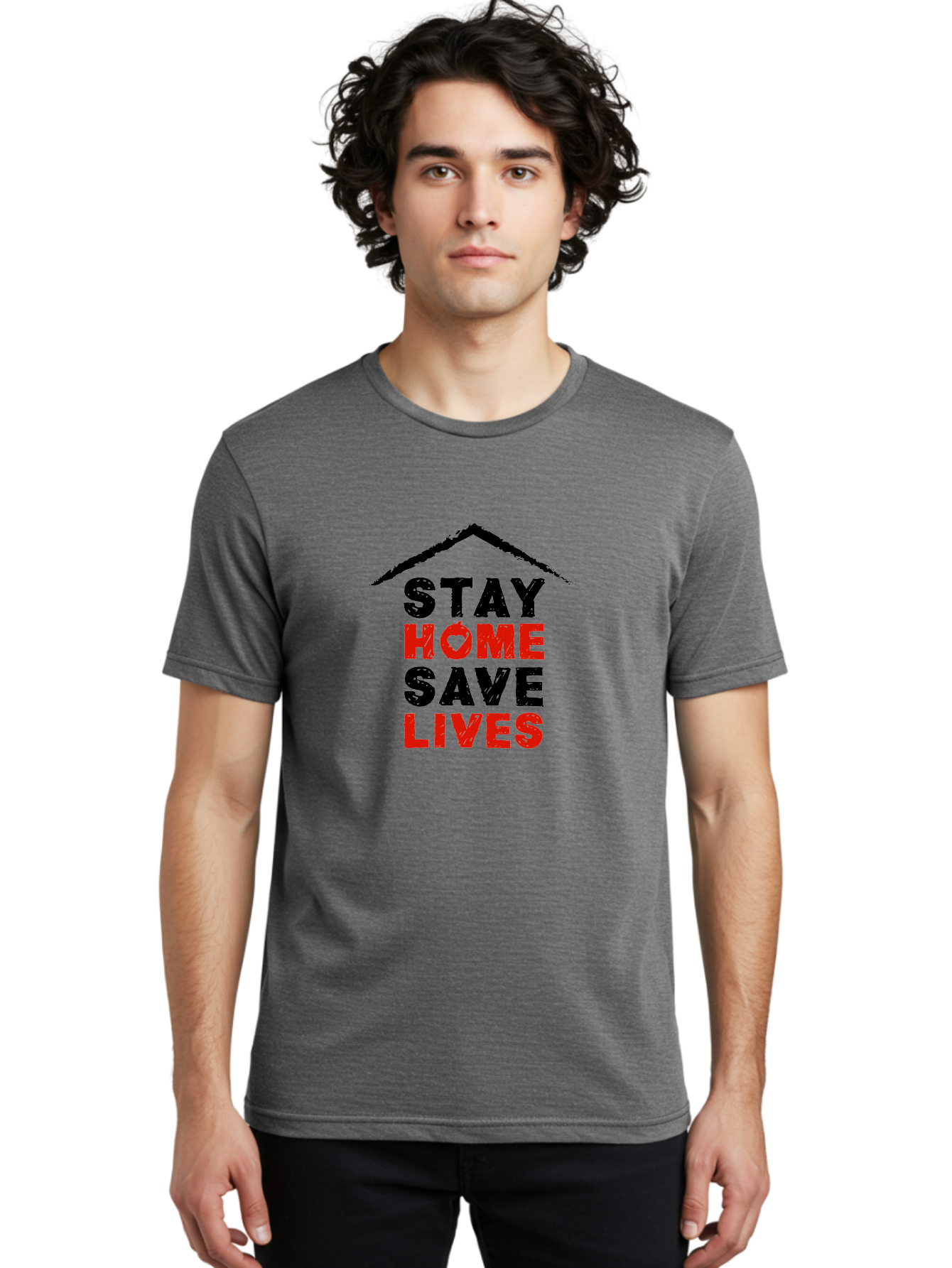 Stay-Home-Save-Lives Men'S Graphic Tee, 100% Cotton, Comfortable Casual Summer Wear, Machine Washable, Stay Home Save Lives, Coronavirus Awareness, Pandemic Safety, Public Health Message, Social Distancing, Covid-19 Prevention, Quarantine, Aab922 6