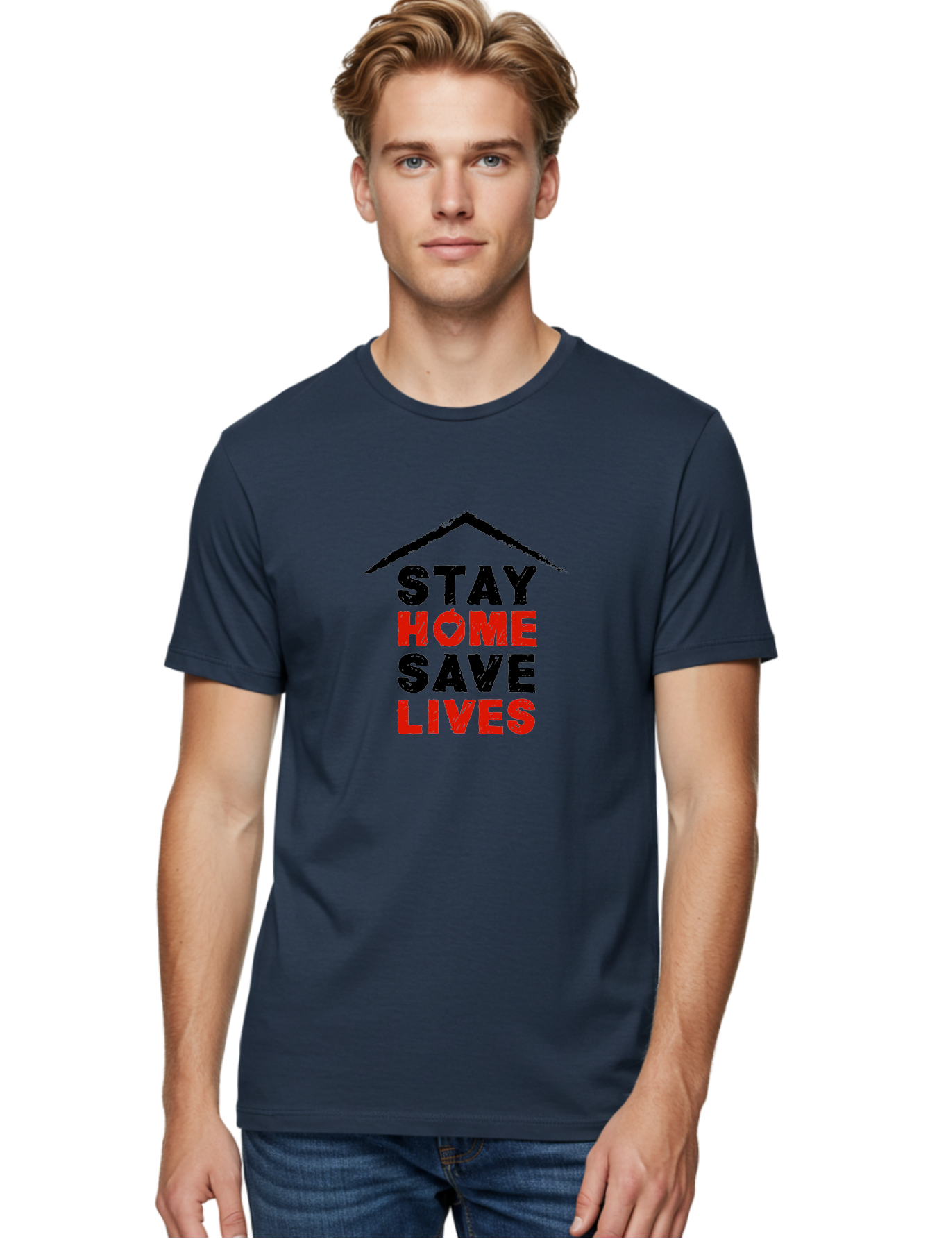 Stay-Home-Save-Lives Men'S Graphic Tee, 100% Cotton, Comfortable Casual Summer Wear, Machine Washable, Stay Home Save Lives, Coronavirus Awareness, Pandemic Safety, Public Health Message, Social Distancing, Covid-19 Prevention, Quarantine, Aab922 12