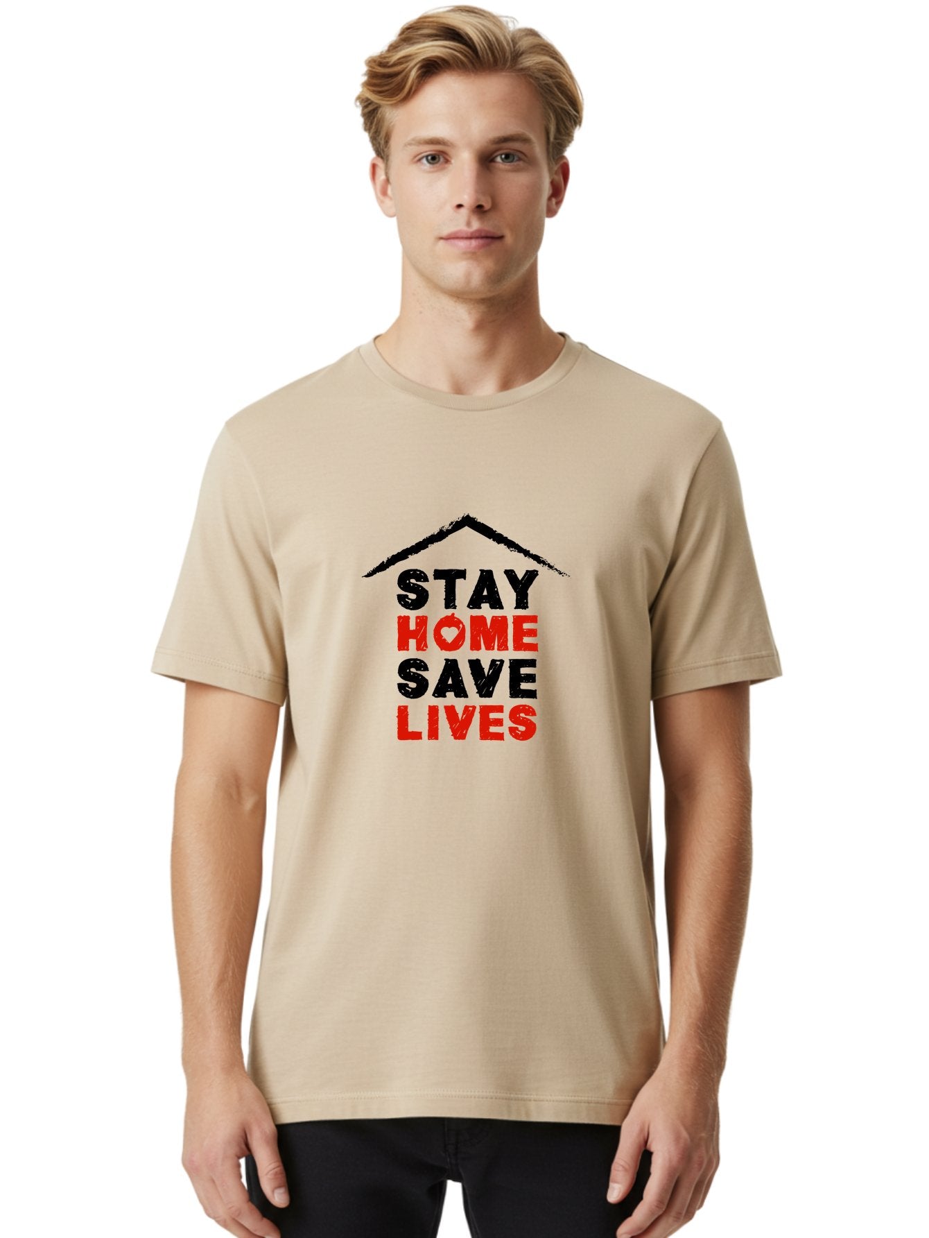 Stay-Home-Save-Lives Men'S Graphic Tee, 100% Cotton, Comfortable Casual Summer Wear, Machine Washable, Stay Home Save Lives, Coronavirus Awareness, Pandemic Safety, Public Health Message, Social Distancing, Covid-19 Prevention, Quarantine, Aab922 19