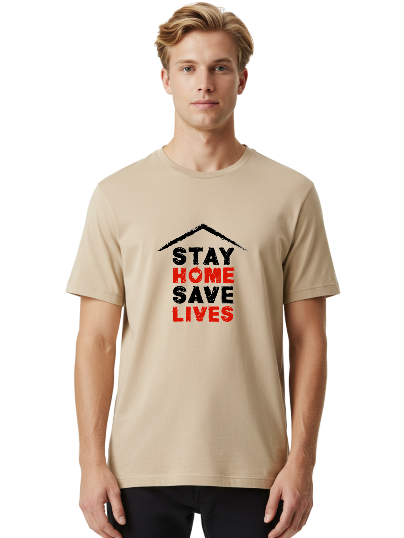 Stay-Home-Save-Lives Men'S Graphic Tee, 100% Cotton, Comfortable Casual Summer Wear, Machine Washable, Stay Home Save Lives, Coronavirus Awareness, Pandemic Safety, Public Health Message, Social Distancing, Covid-19 Prevention, Quarantine, Aab922 22