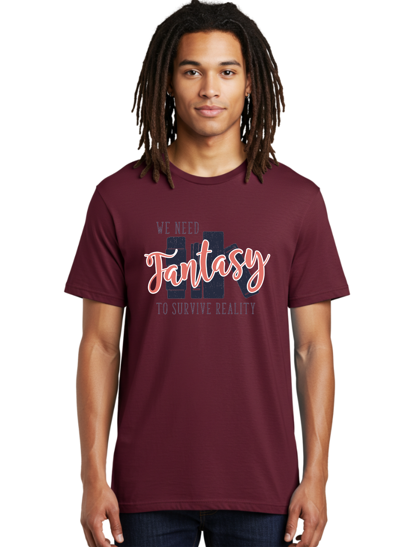 We-Need-Fantasy-To-Survive-Reality Men'S Graphic Tee, 100% Cotton, Comfortable Casual Summer Wear, Machine Washable, Fantasy Books, Book Lovers, Escapism, Fiction Novels, Imaginative Worlds, Inspirational Quotes, Literary Art Aab925 18
