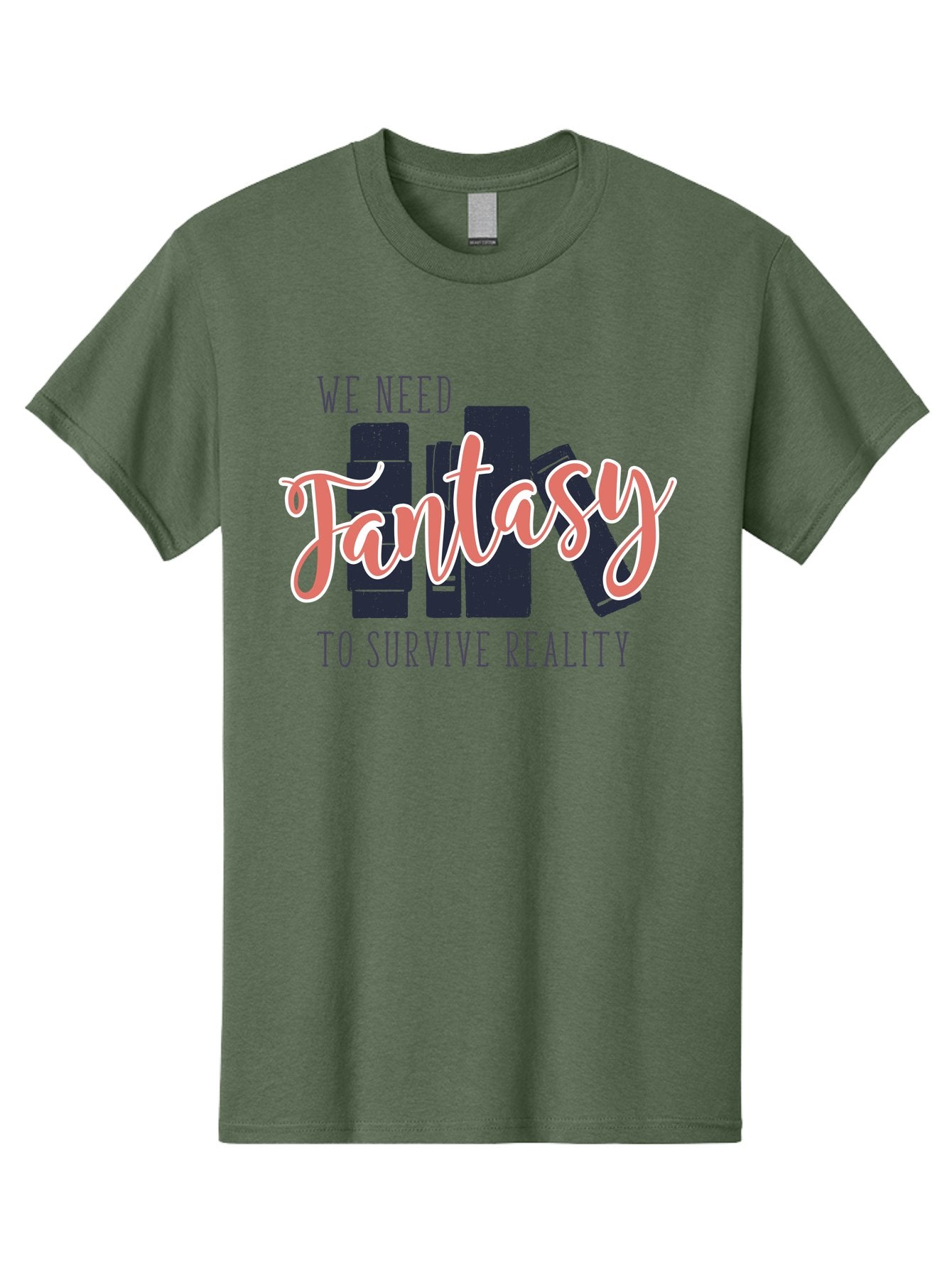 We-Need-Fantasy-To-Survive-Reality Men'S Graphic Tee, 100% Cotton, Comfortable Casual Summer Wear, Machine Washable, Fantasy Books, Book Lovers, Escapism, Fiction Novels, Imaginative Worlds, Inspirational Quotes, Literary Art Aab925
