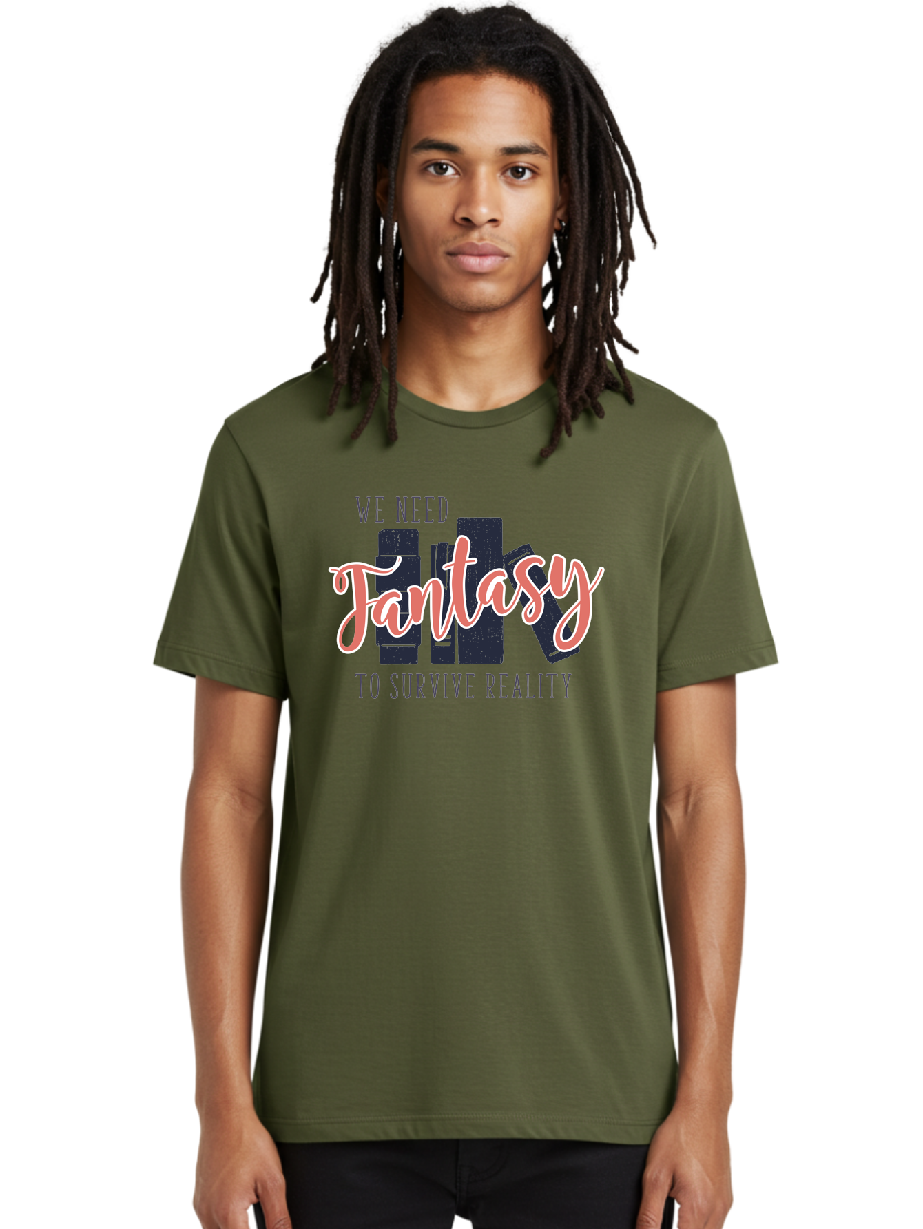 We-Need-Fantasy-To-Survive-Reality Men'S Graphic Tee, 100% Cotton, Comfortable Casual Summer Wear, Machine Washable, Fantasy Books, Book Lovers, Escapism, Fiction Novels, Imaginative Worlds, Inspirational Quotes, Literary Art Aab925 20