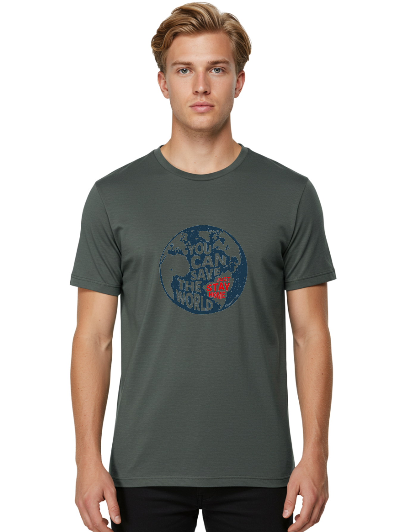 You-Can-Save-The-World Men'S Graphic Tee, 100% Cotton, Comfortable Casual Summer Wear, Machine Washable, Save The World, Stay Home, Social Distancing, Global Awareness, Environmental Activism, Coronavirus Prevention, Public Health Message, Aab927 22