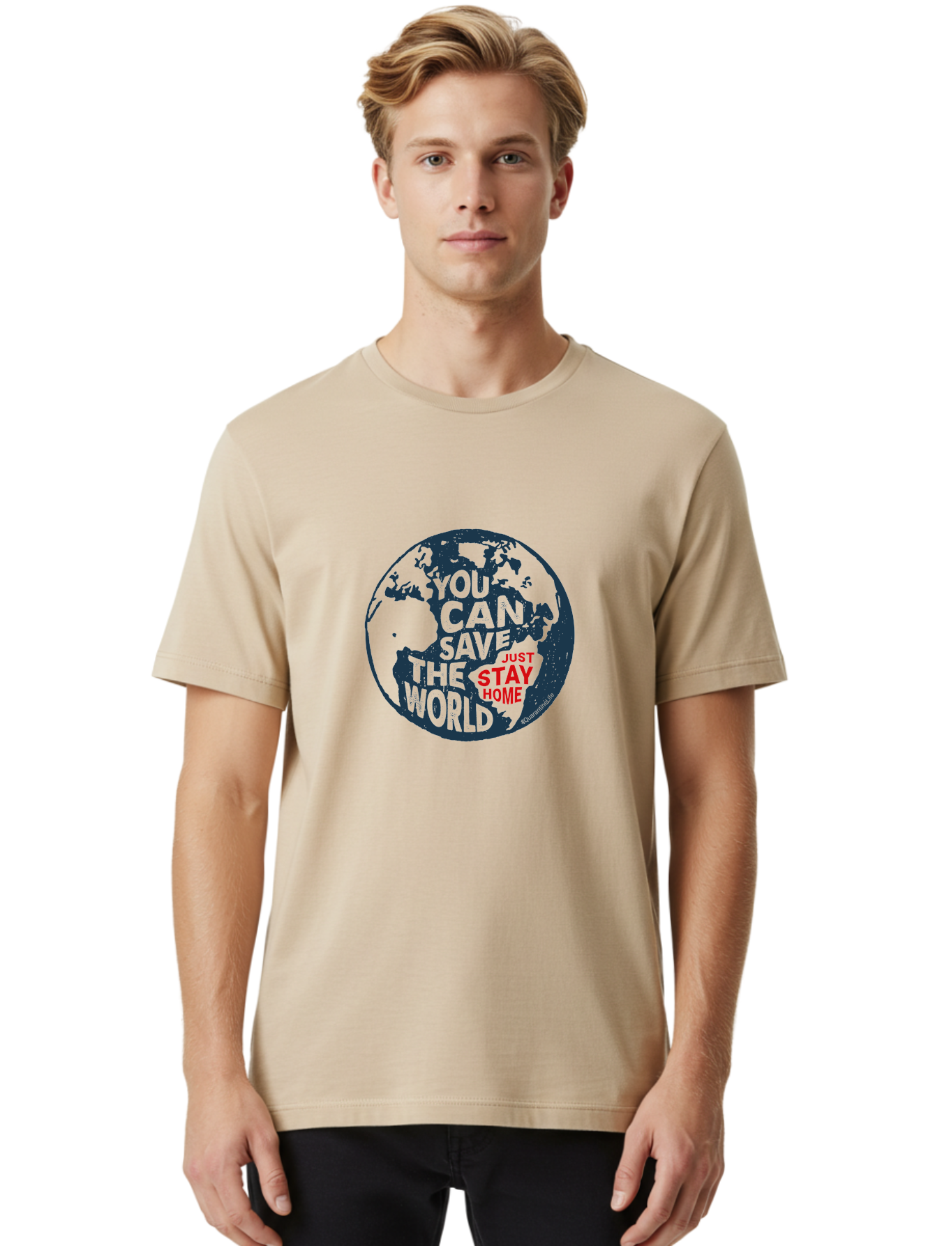 You-Can-Save-The-World Men'S Graphic Tee, 100% Cotton, Comfortable Casual Summer Wear, Machine Washable, Save The World, Stay Home, Social Distancing, Global Awareness, Environmental Activism, Coronavirus Prevention, Public Health Message, Aab927 30