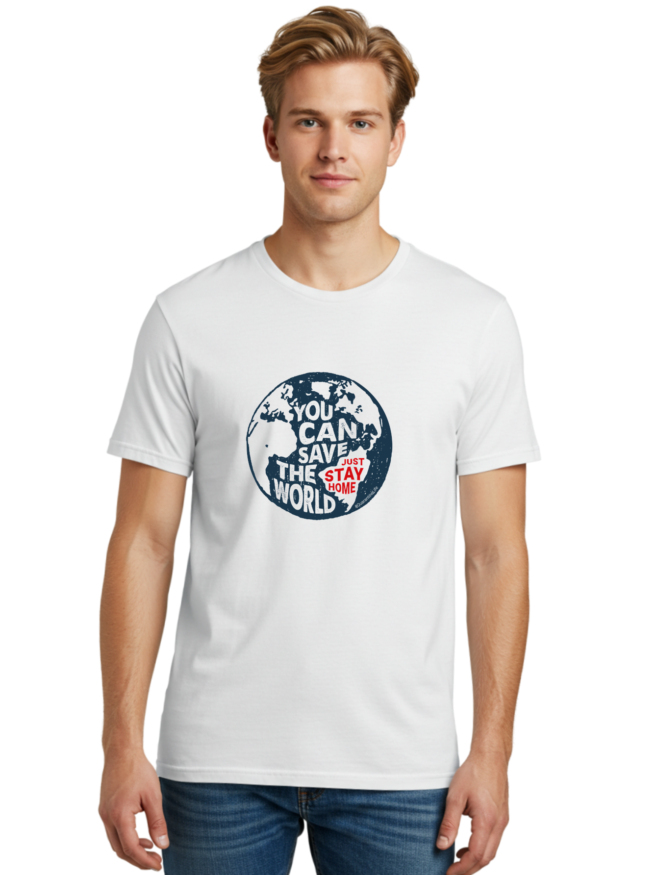 You-Can-Save-The-World Men'S Graphic Tee, 100% Cotton, Comfortable Casual Summer Wear, Machine Washable, Save The World, Stay Home, Social Distancing, Global Awareness, Environmental Activism, Coronavirus Prevention, Public Health Message, Aab927 16