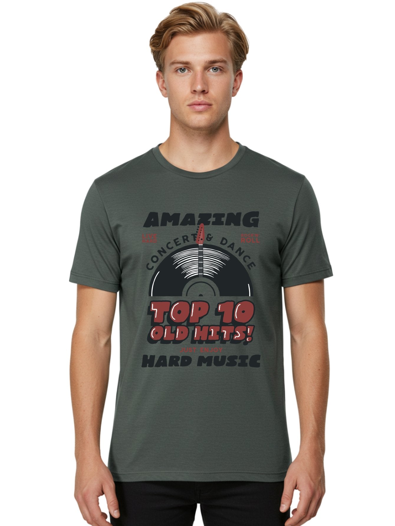 Amazing-Concert-Dance Men'S Graphic Tee, 100% Cotton, Comfortable Casual Summer Wear, Machine Washable, Rock And Roll Concert, Top 10 Old Hits, Live Hard, Hard Music, Vintage Records, Concert And Dance, Just Enjoy Aab928 20