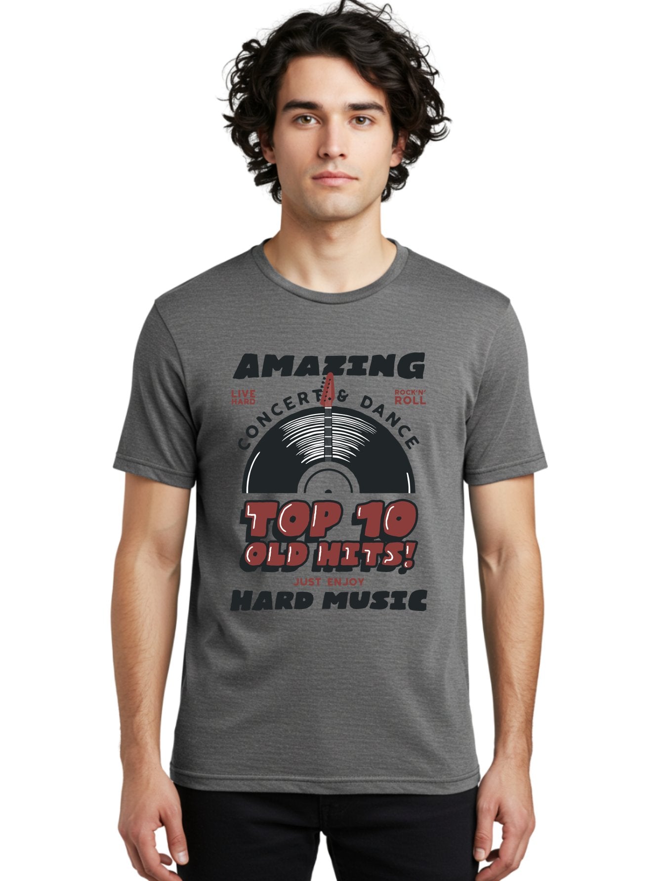 Amazing-Concert-Dance Men'S Graphic Tee, 100% Cotton, Comfortable Casual Summer Wear, Machine Washable, Rock And Roll Concert, Top 10 Old Hits, Live Hard, Hard Music, Vintage Records, Concert And Dance, Just Enjoy Aab928 30